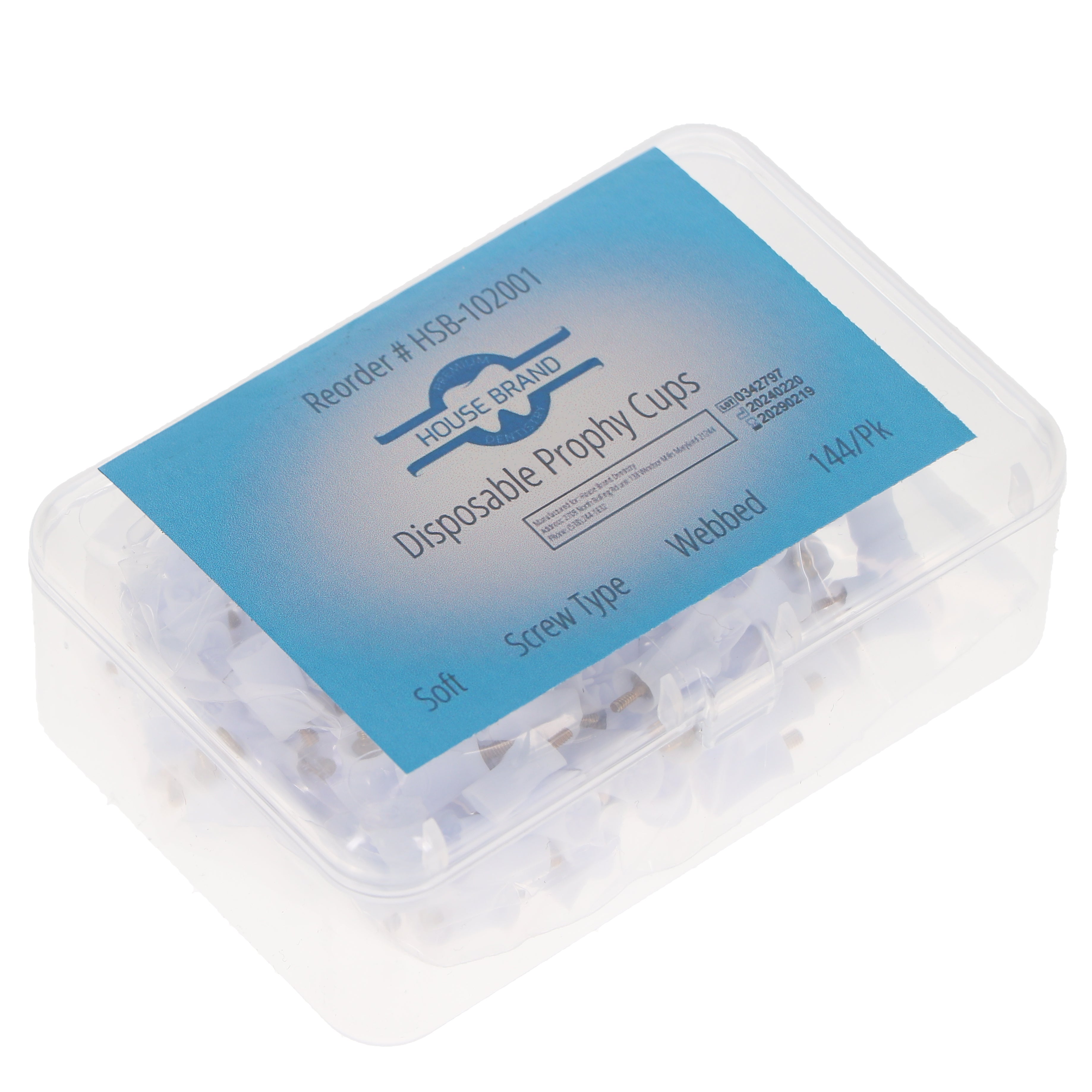 House Brand Dentistry 102001 HSB Prophy Cups Soft Screw Type Webbed 144/Pk