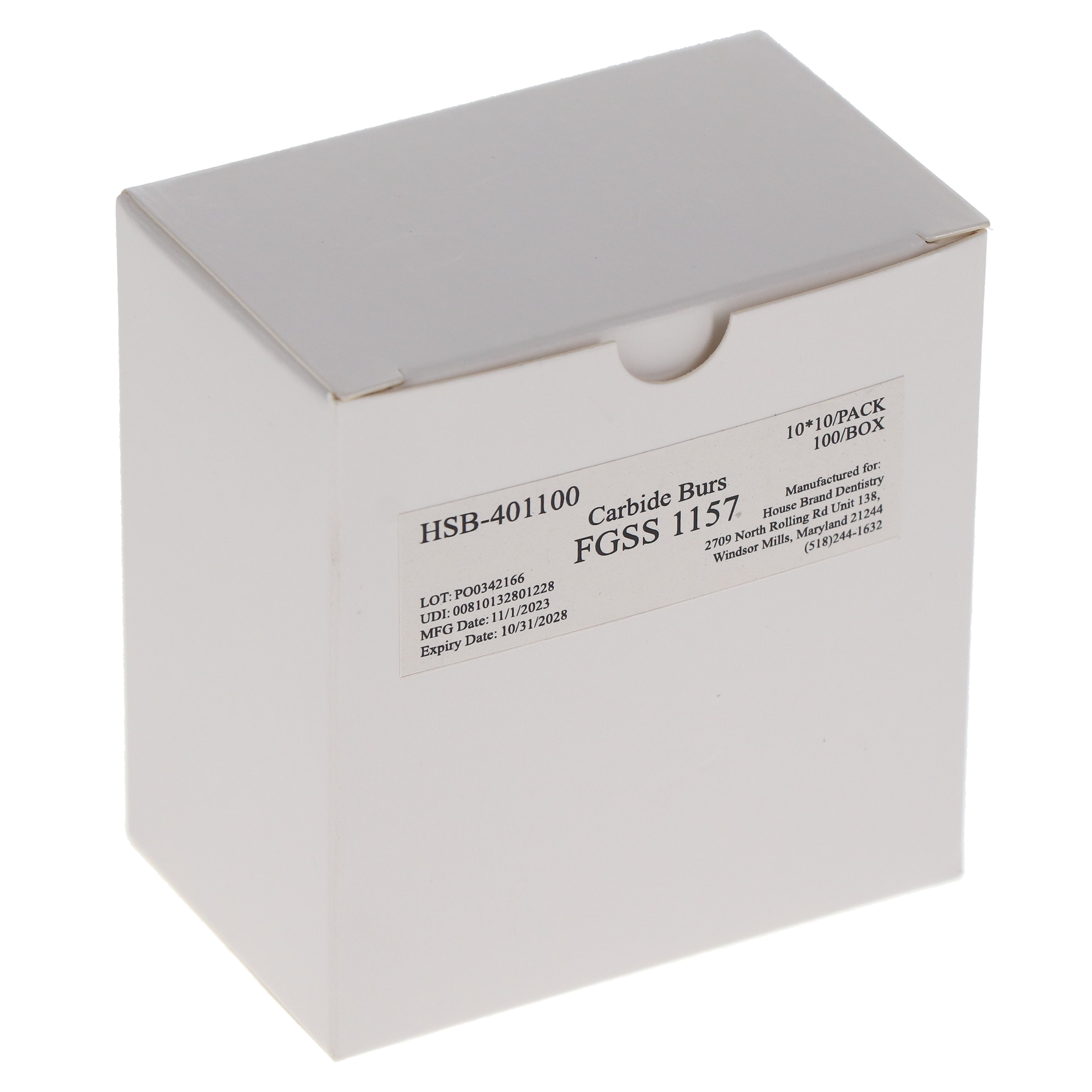 House Brand Dentistry 401100 HSB FG Short Shank #1157 Straight Dome Plain Carbide Burs 100/Pk