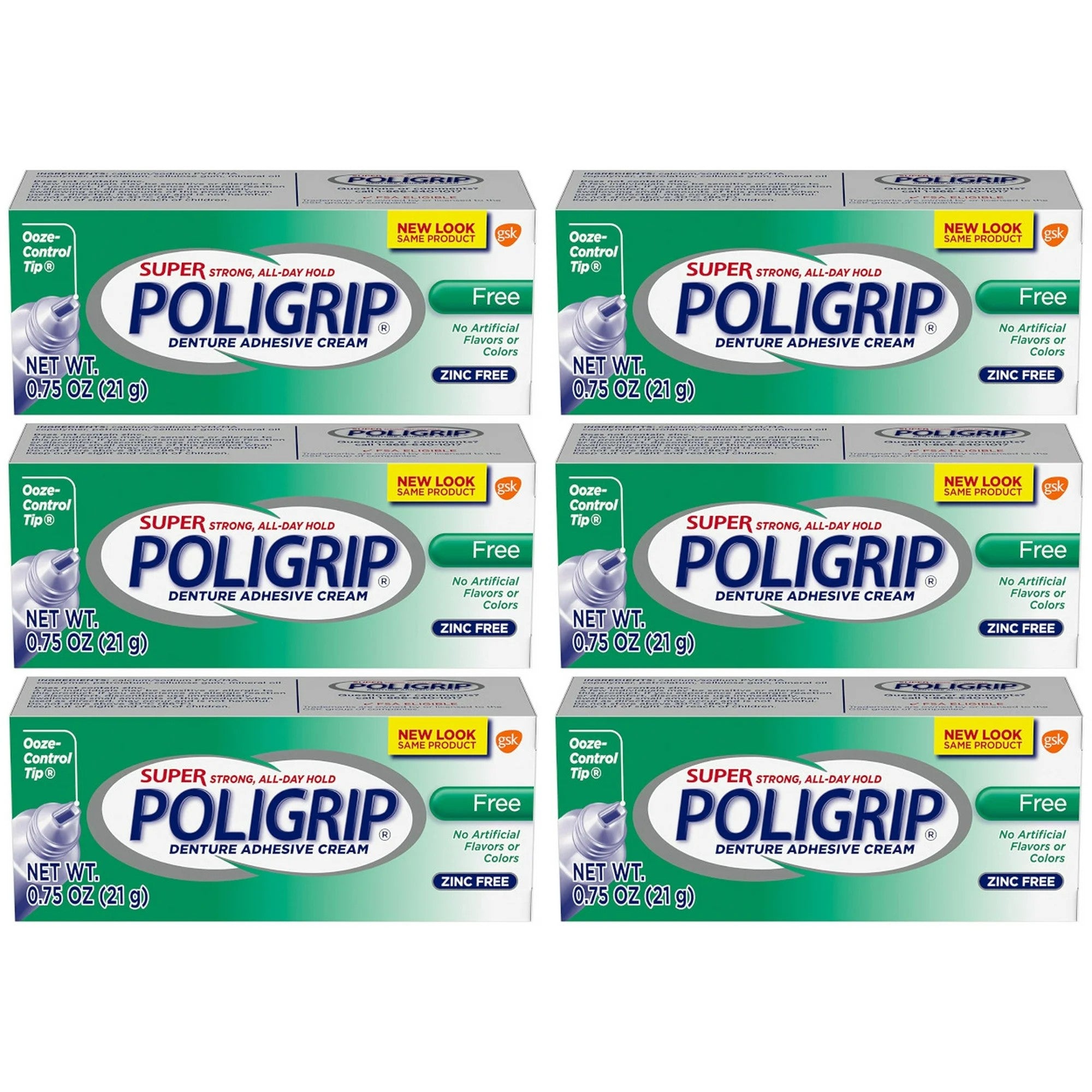 GlaxoSmithKline 06214 Poligrip Denture Adhesive Cream Zinc Free 48/Pk 0.75 Oz