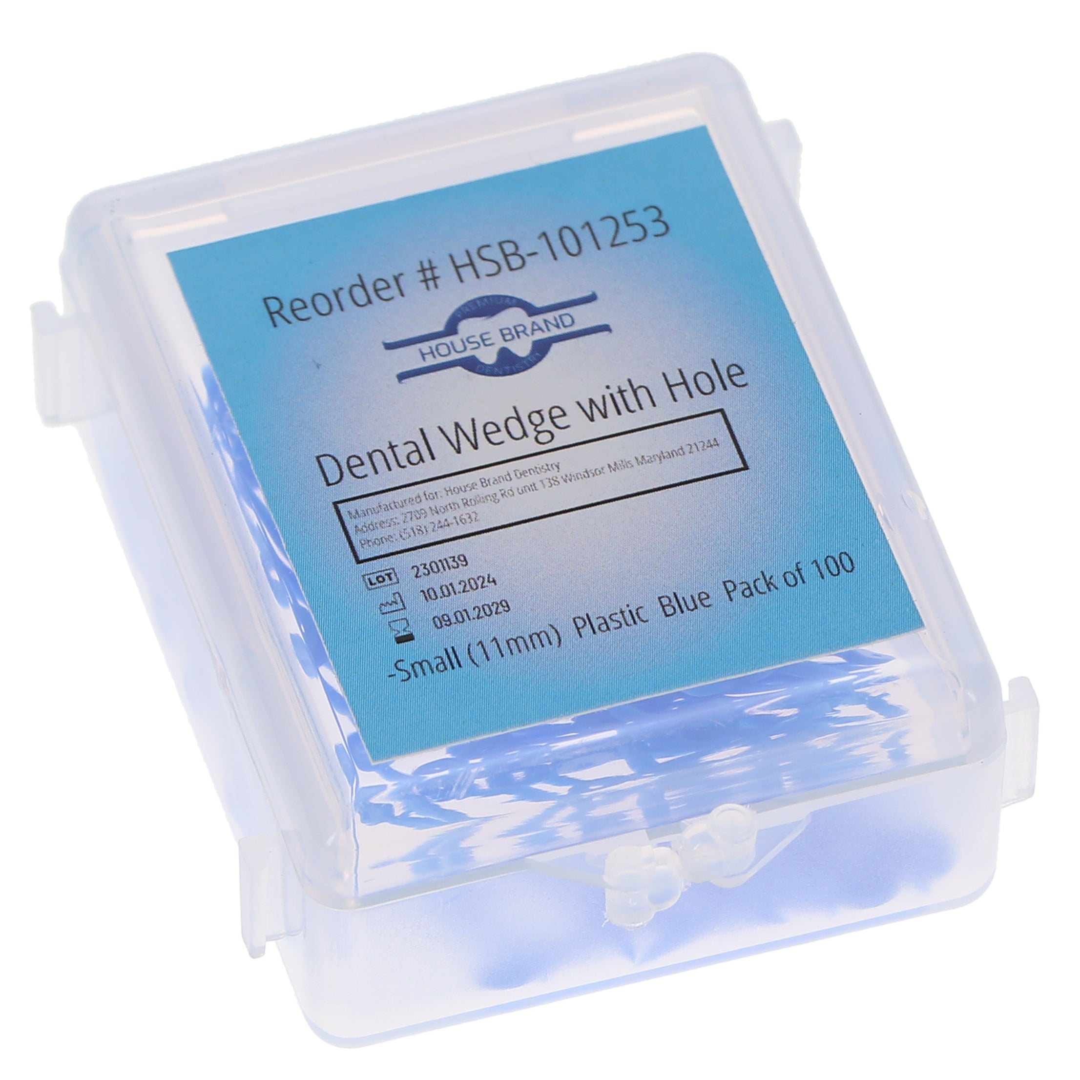 House Brand Dentistry 101253 HSB Dental Matrix Wedges with Hole X-Small 11mm Plastic Blue 100/Pk