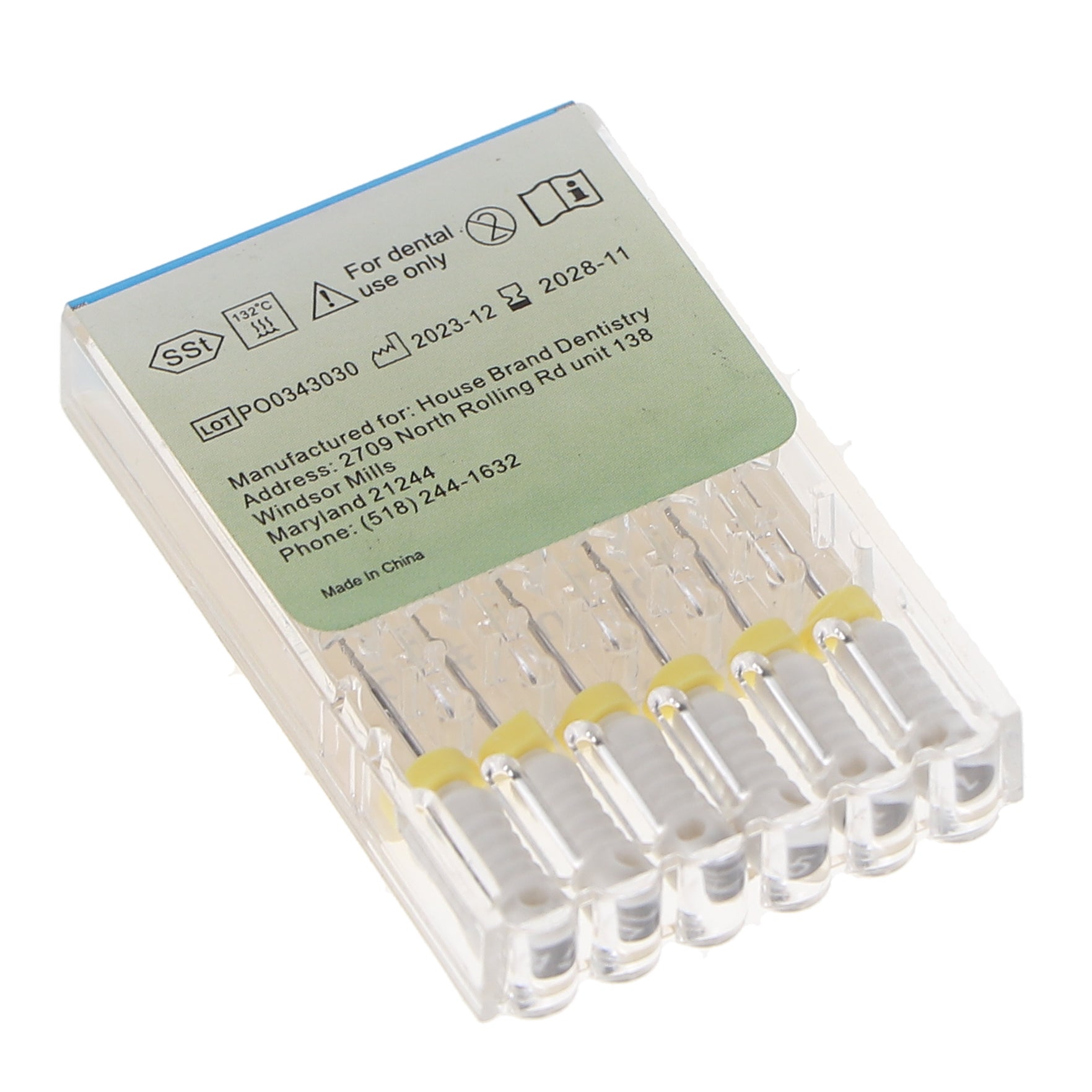 House Brand Dentistry 400468 HSB Hedstrom Endodontic Files Stainless Steel 25mm #15 White 6/Pk