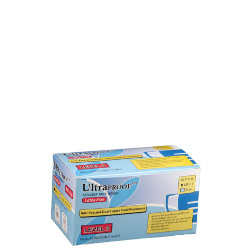 Plasdent MK3-2 Ultraproof Earloop Face Masks ASTM Level 3 Blue Latex Free 40/Pk