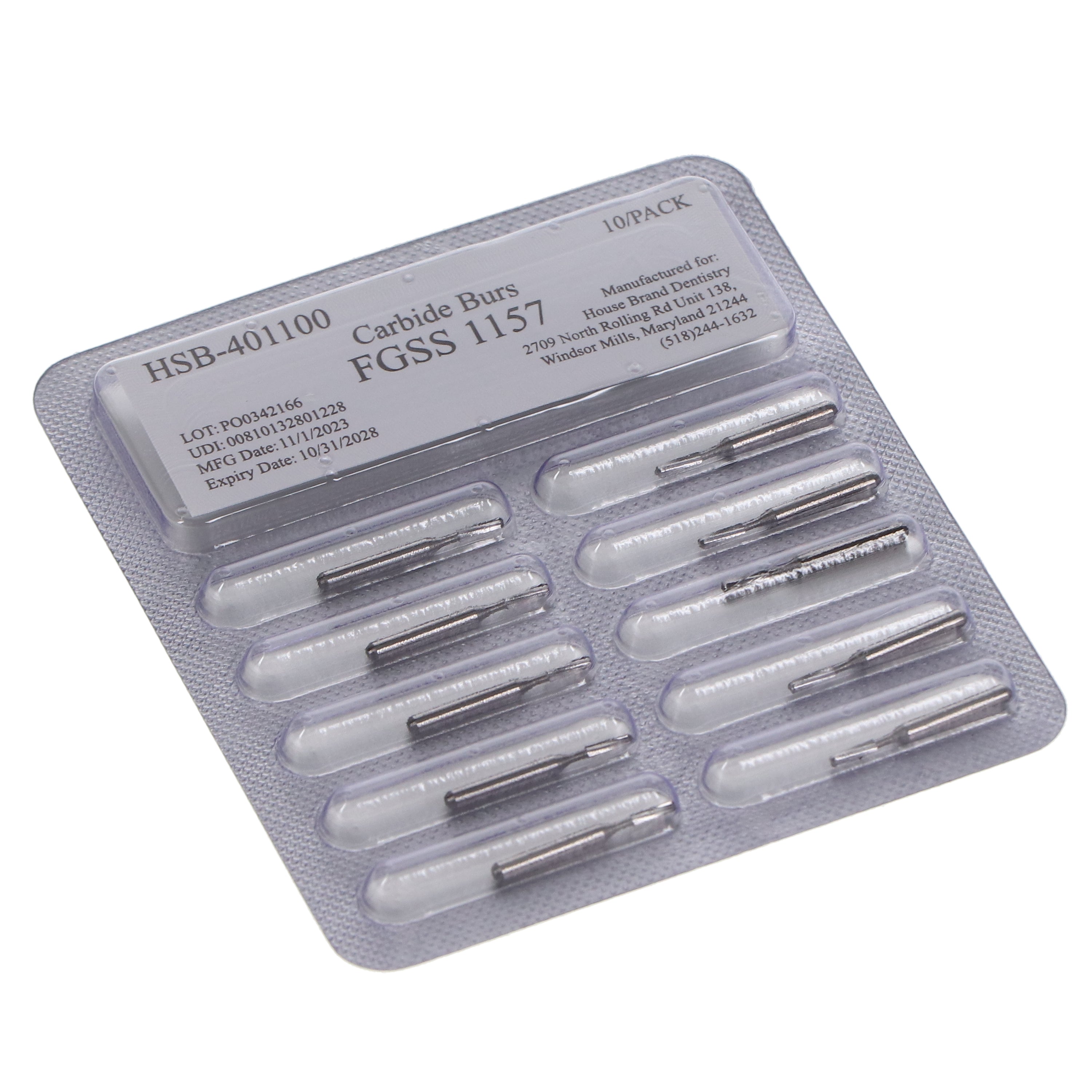 House Brand Dentistry 401100 HSB FG Short Shank #1157 Straight Dome Plain Carbide Burs 100/Pk