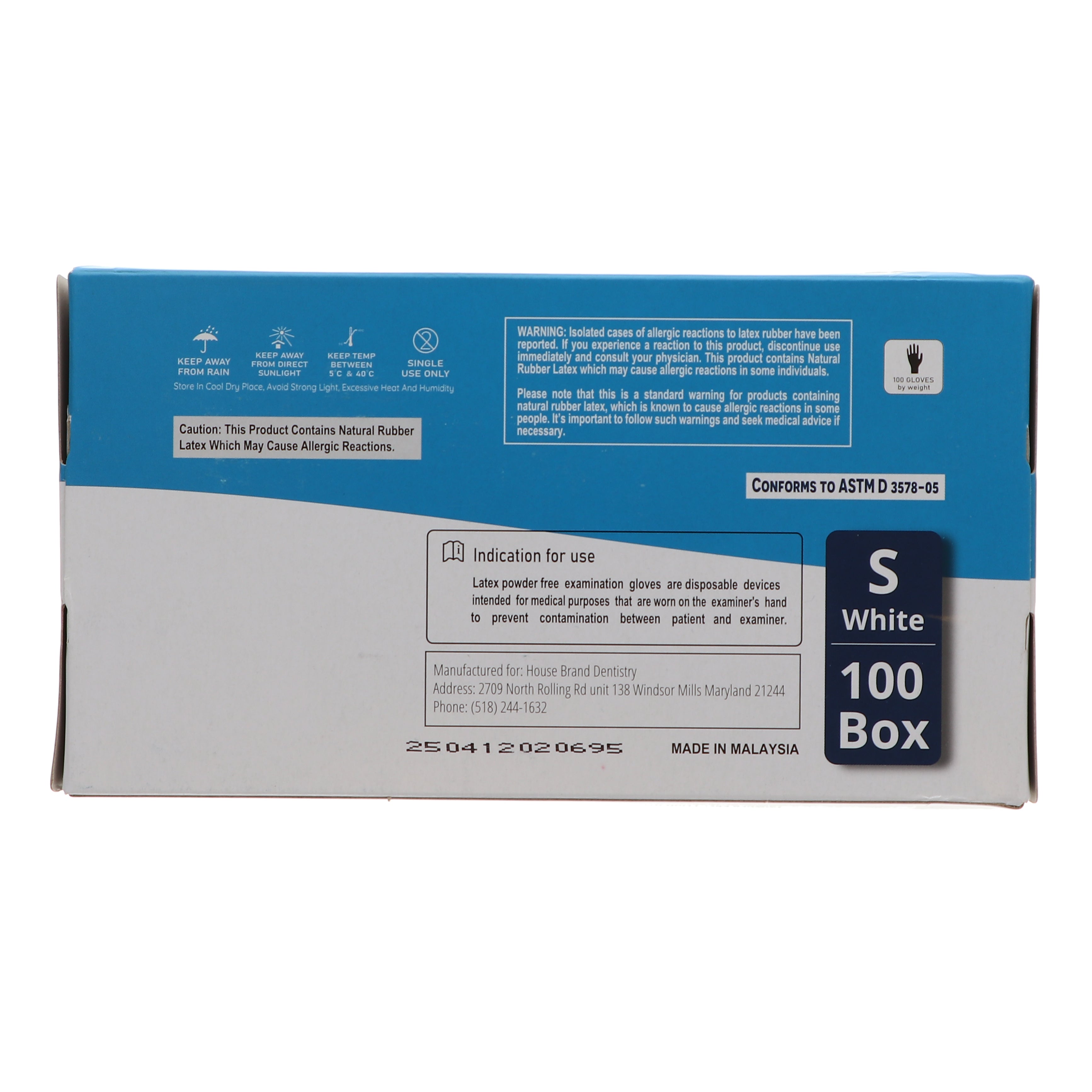 House Brand Dentistry 119151 HSB Latex Exam Gloves Small White Powder Free 100/Bx