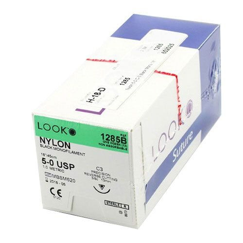 Look 1285B Nylon Black Monofilament Reverse Cutting Sutures C3 3/8 Circle 5-0 18