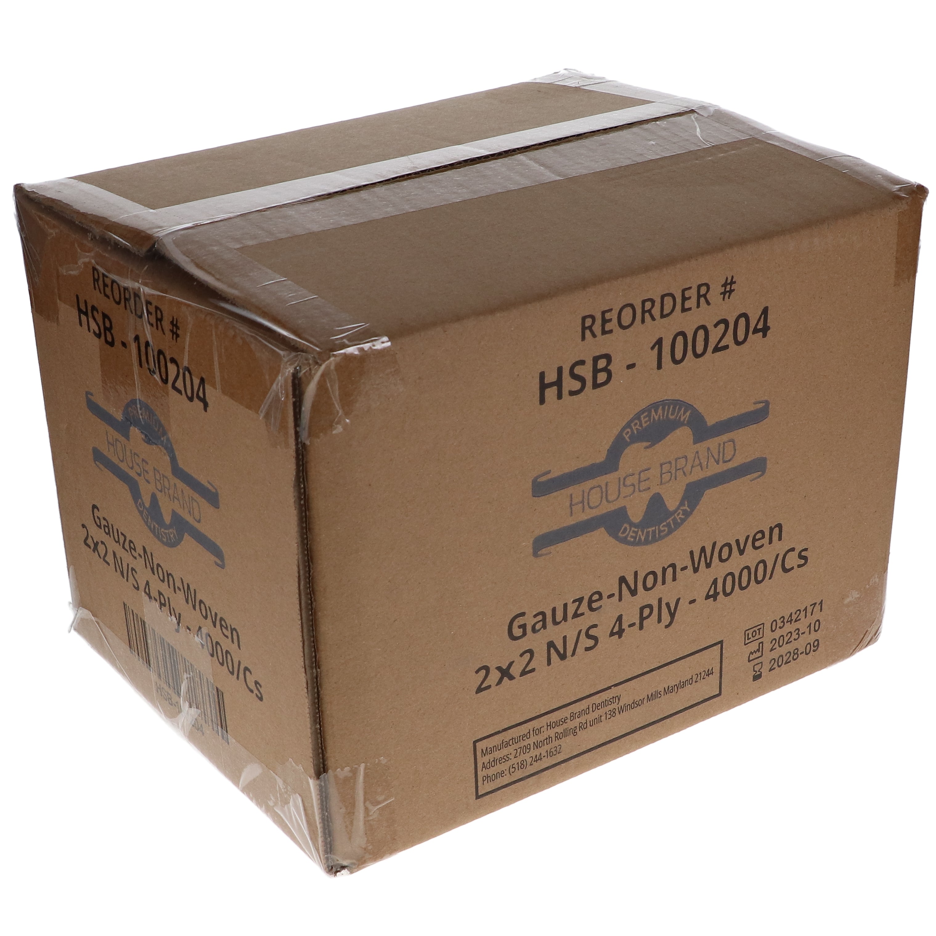 House Brand Dentistry 100204 HSB Gauze Non-Woven 4-Ply 2 X 2 Non-Sterile 4000/Cs