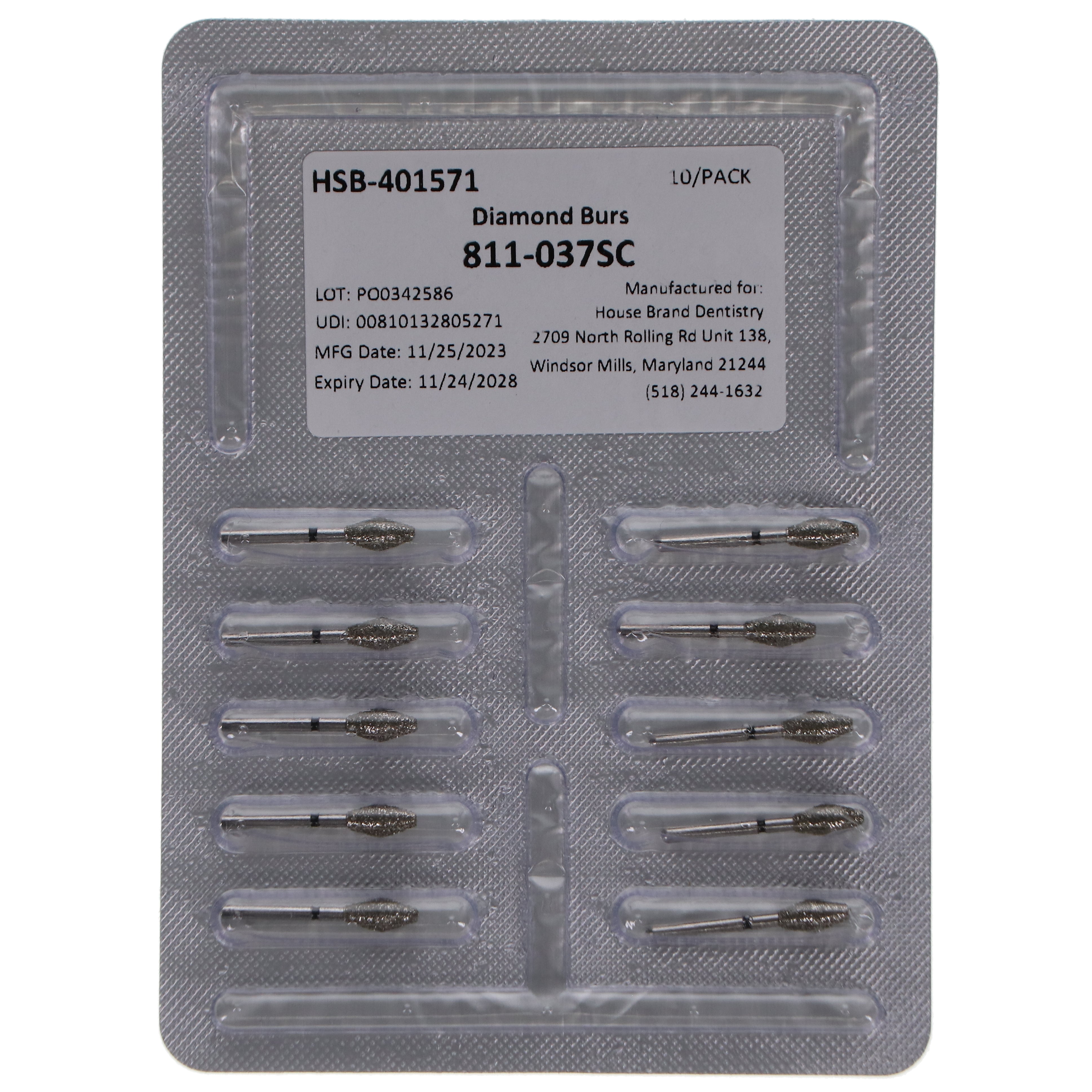 House Brand Dentistry 401571 FG 811-037SC Barrel Super Coarse Grit Diamond Burs 10/Pk
