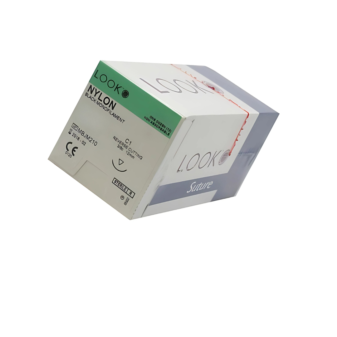 Look 1276B Nylon Black Monofilament Reverse Cutting Sutures C1 7/0 18