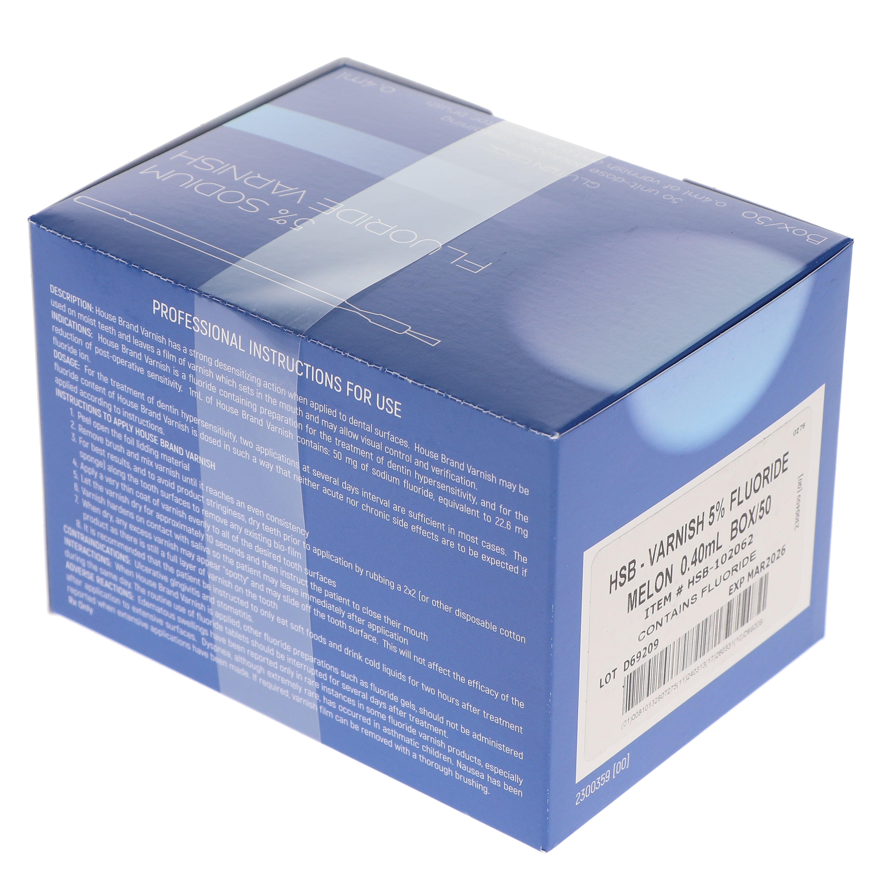 House Brand Dentistry 102062 HSB Fluoride Dental Varnish Melon 50/Bx 0.40 mL