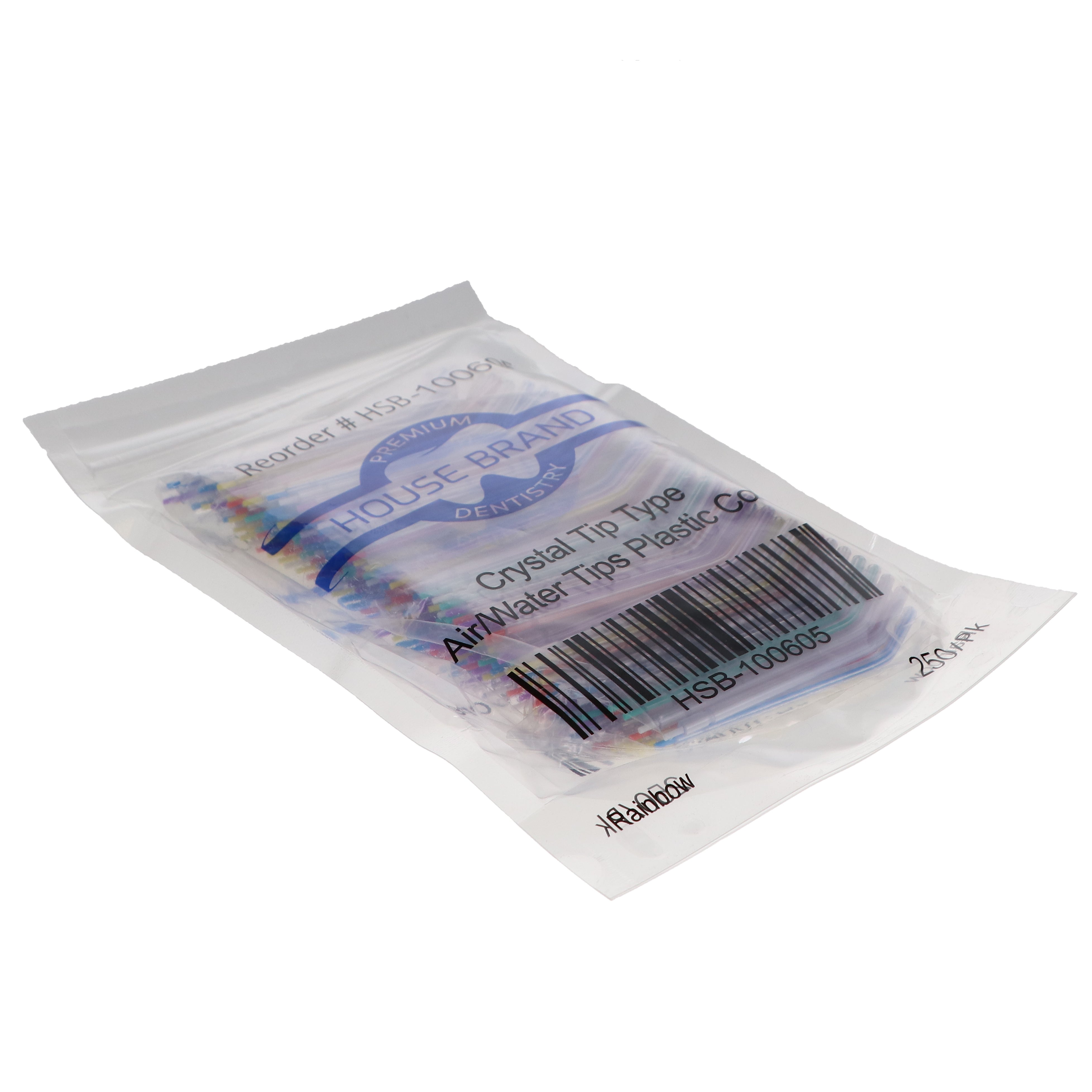 House Brand Dentistry 100605 Crystal Tip Type Air/Water Dental Tips Plastic Core Rainbow 250/Pk
