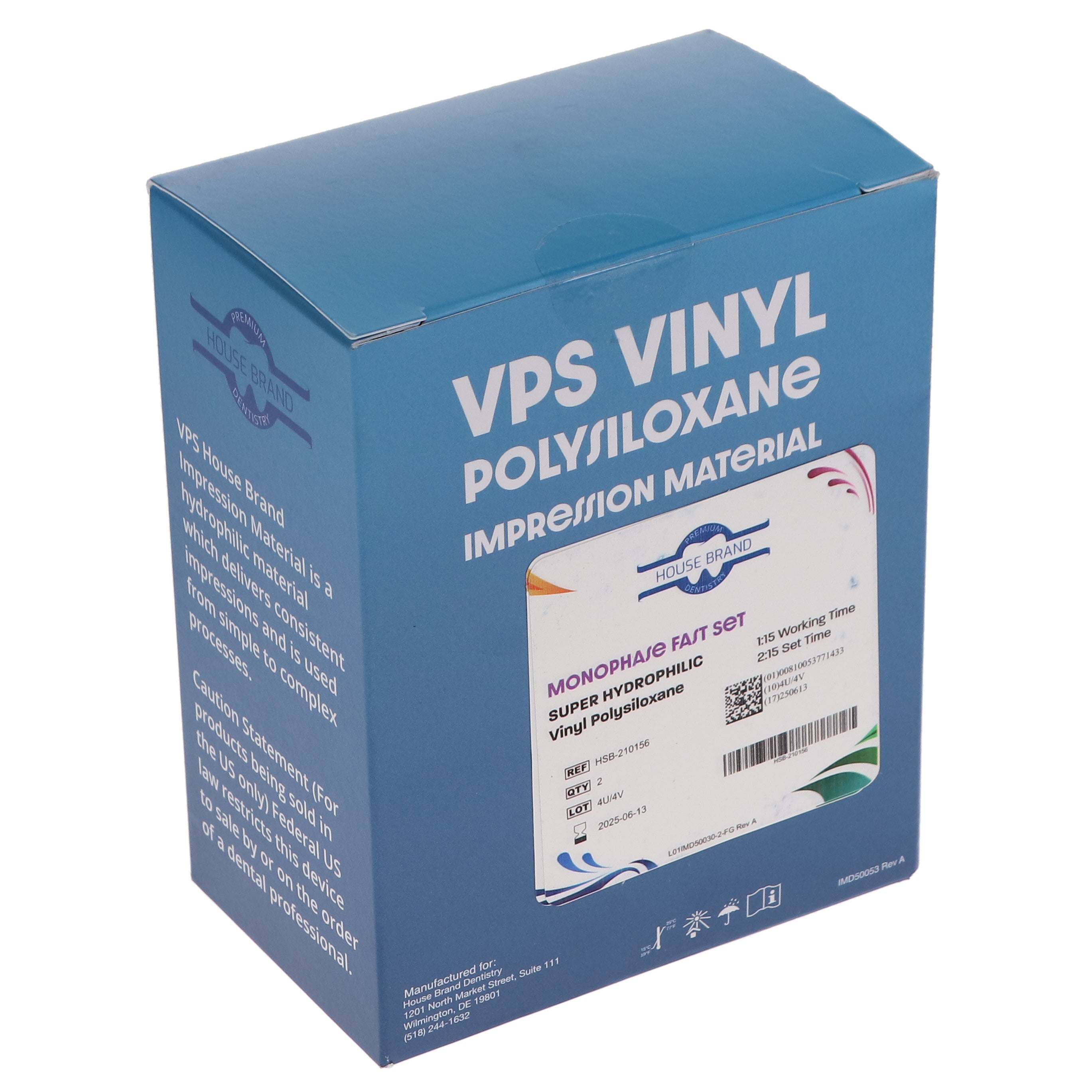House Brand Dentistry 210156 VPS Impression Material Monophase Fast Set 2/Pk