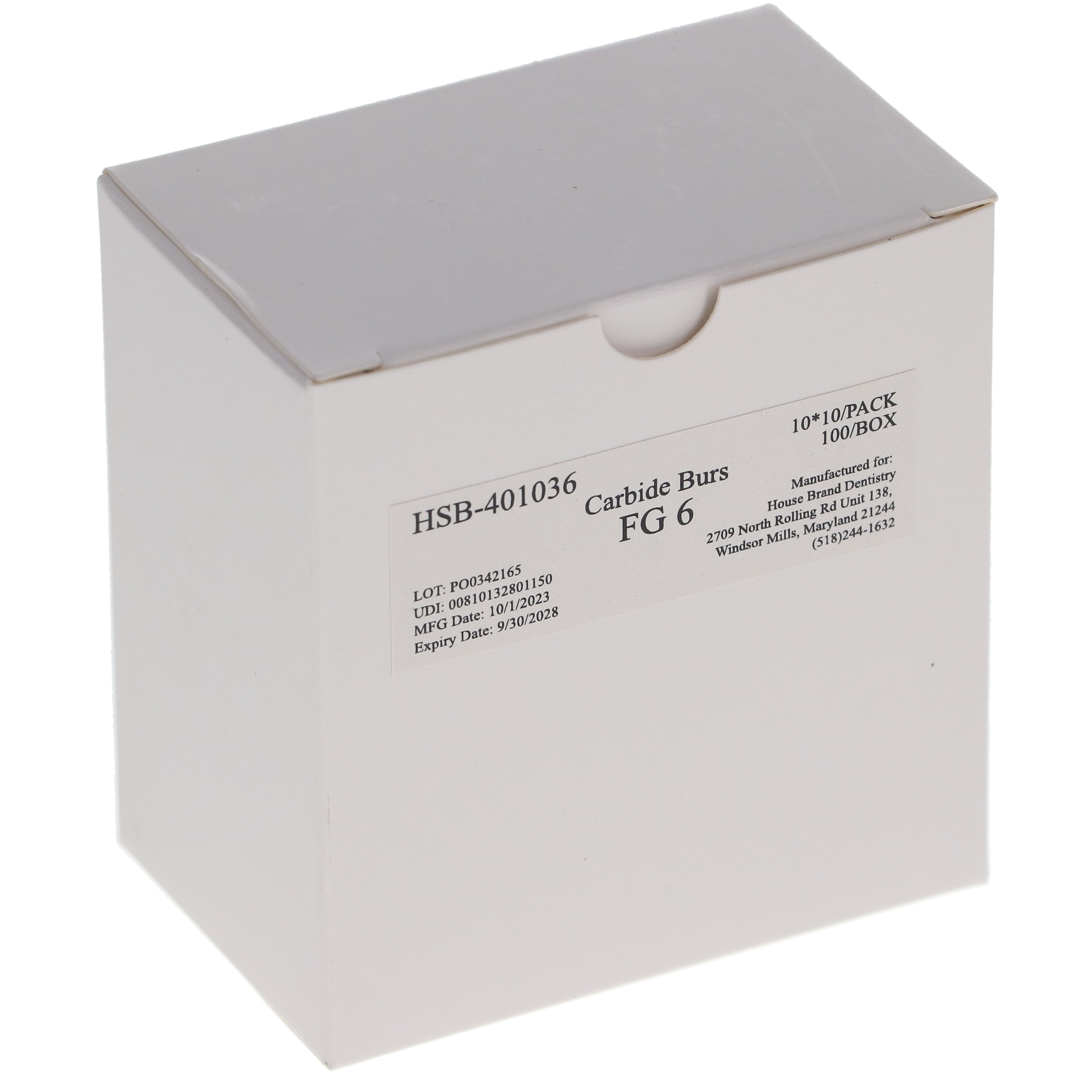 House Brand Dentistry 401036 HSB FG Friction Grip #6 Round Carbide Burs 100/Pk