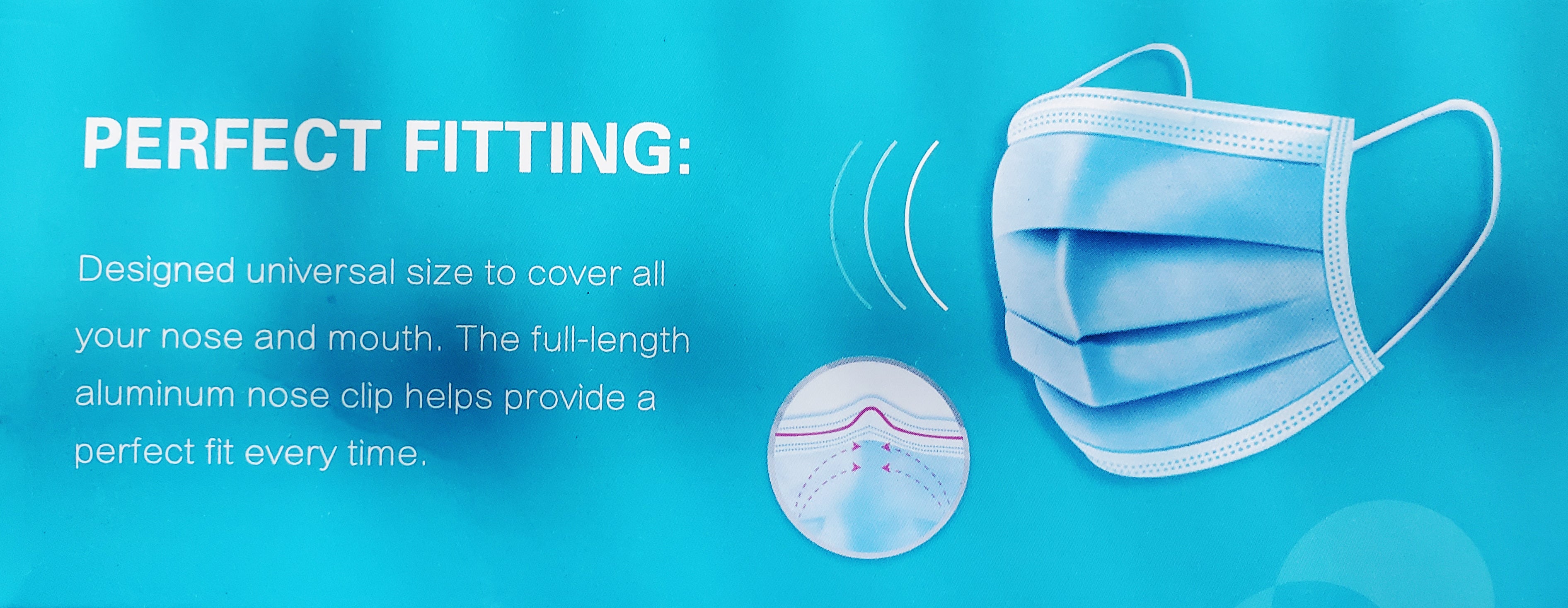 House Brand 906112 Non Woven 3 Ply Disposable Face Masks Blue 17.5 x 9.5 cm BFE 95% 50/Pk