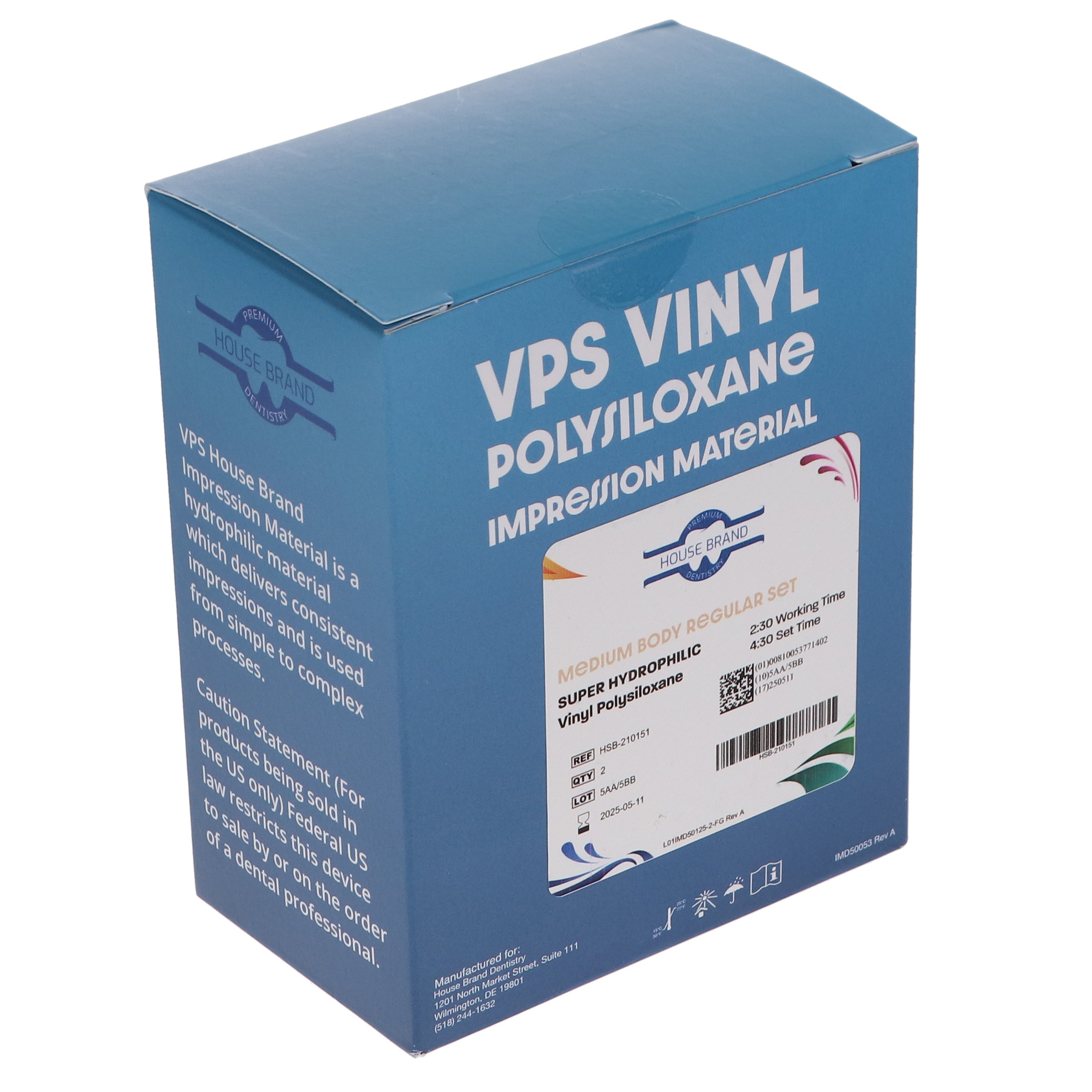 House Brand Dentistry 210151 VPS Impression Material Medium Body Regular Set 2/Pk
