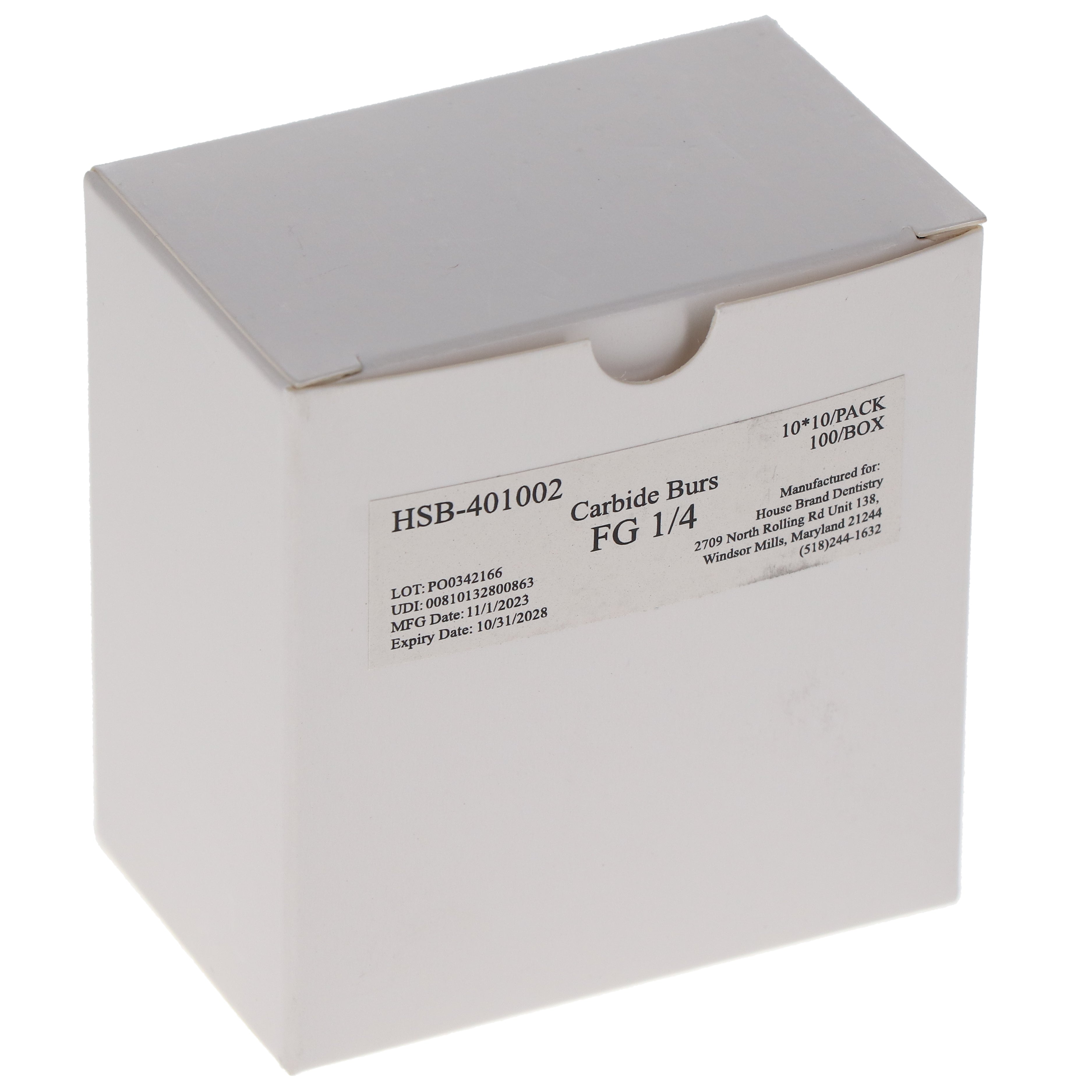 House Brand Dentistry 401002 HSB FG Friction Grip #1/4 Round Carbide Burs 100/Pk
