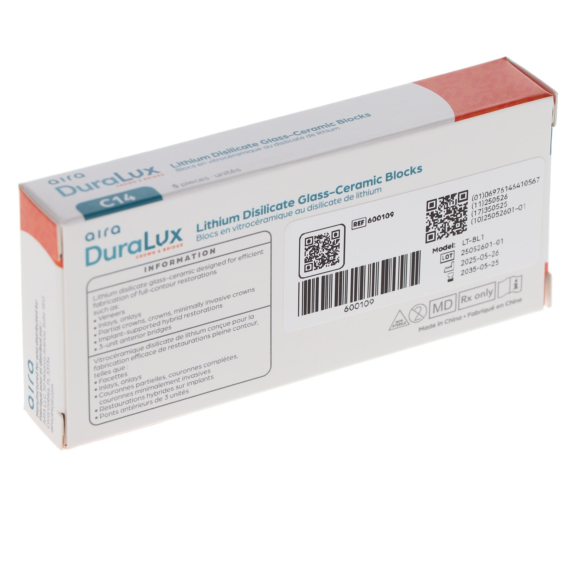 Aira 600109 DuraLux IPS e.max Type Blocks CAD inLab LT BL1 C14 5/Pk