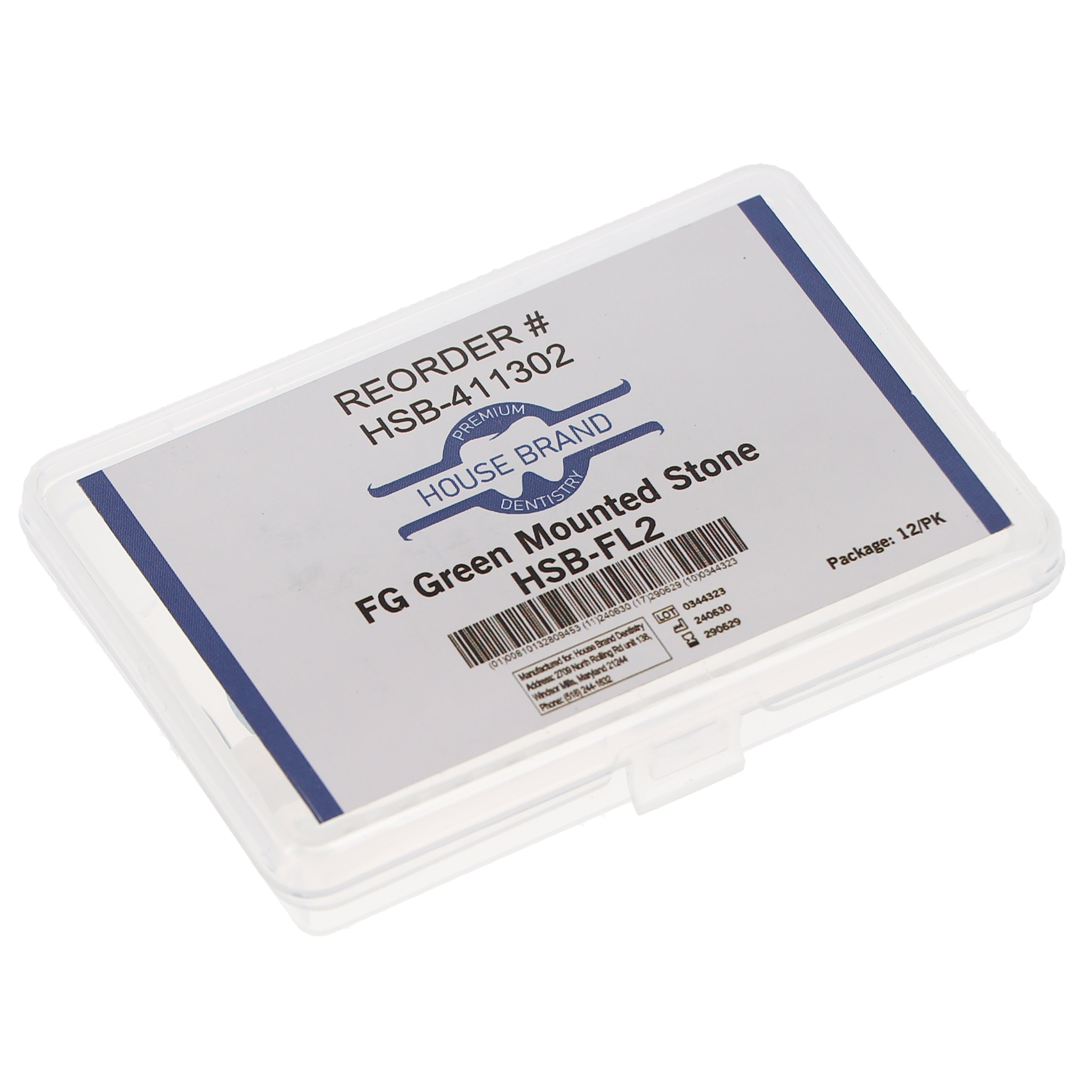 House Brand Dentistry 411302 HSB FG Flame Green Finishing Mounted Stones FL2 12/Pk