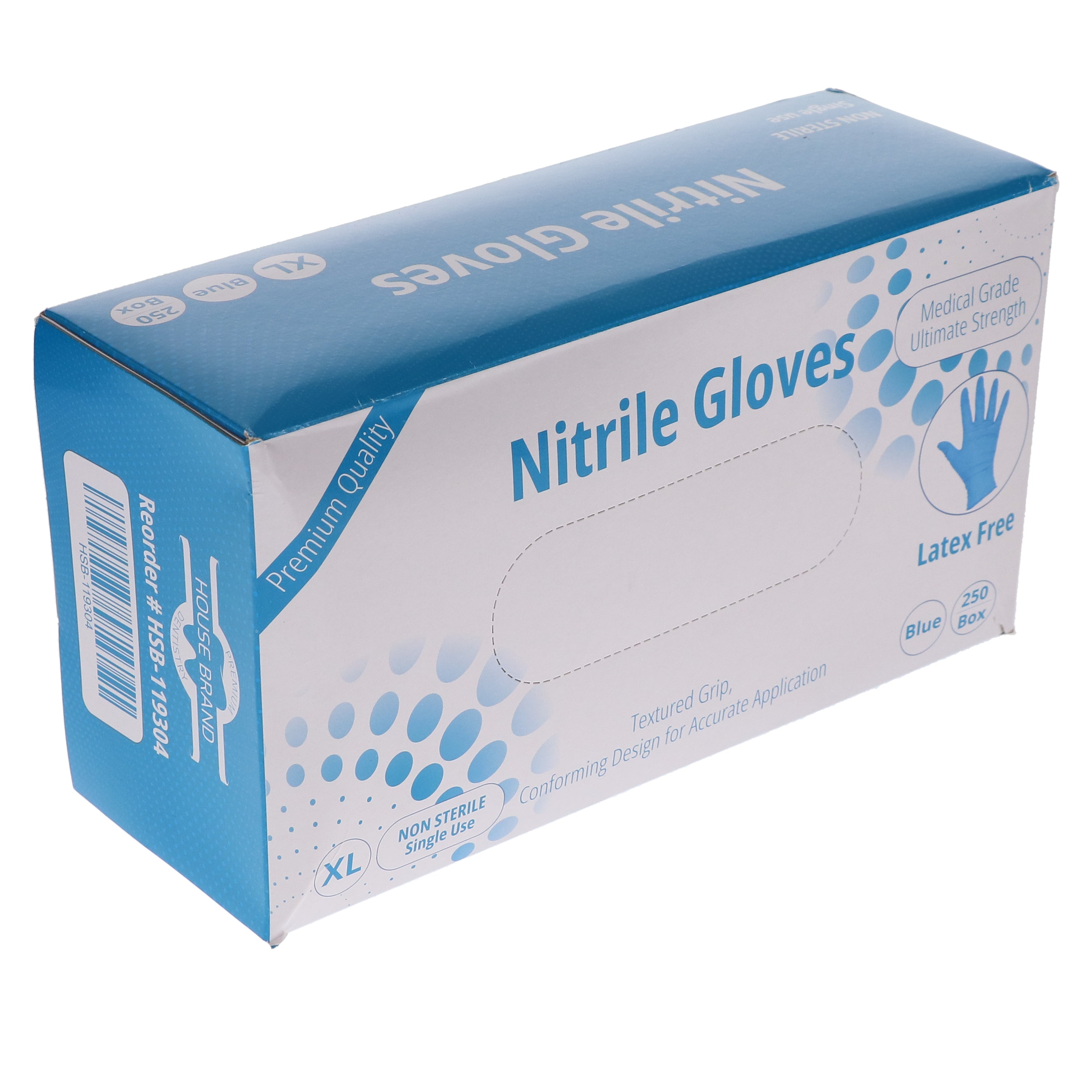 House Brand Dentistry 119304 HSB Nitrile Exam Gloves Extra Large Blue 250/Bx