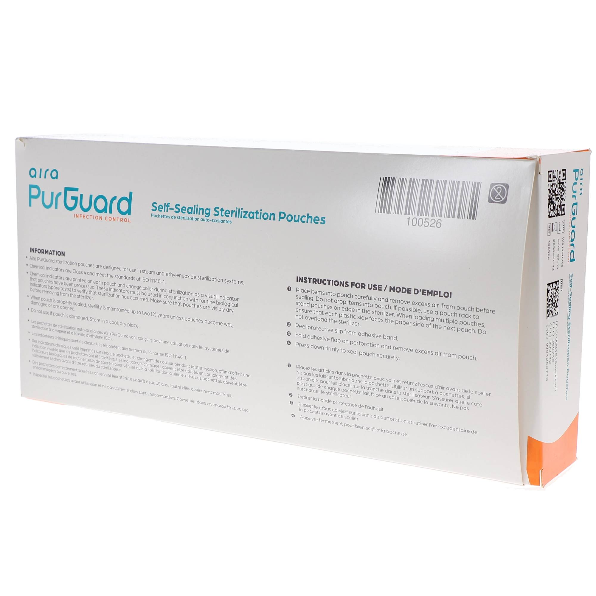Aira 100526 PurGuard Paper/Blue Film Self-Sealing Sterilization Pouches 5.25