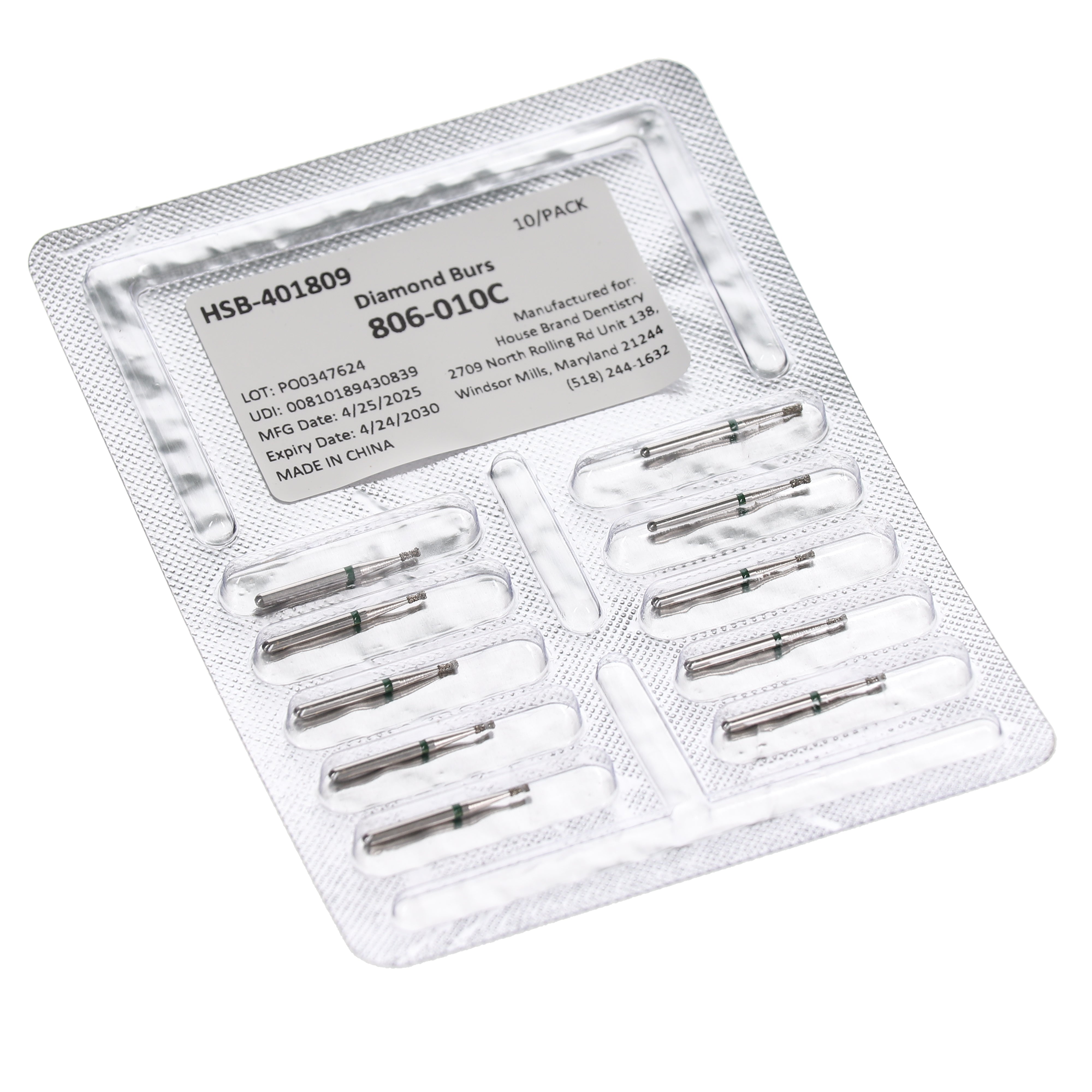 House Brand Dentistry 401809 HSB FG 806-010C Double Inverted Coarse Grit Diamond Burs 10/Pk