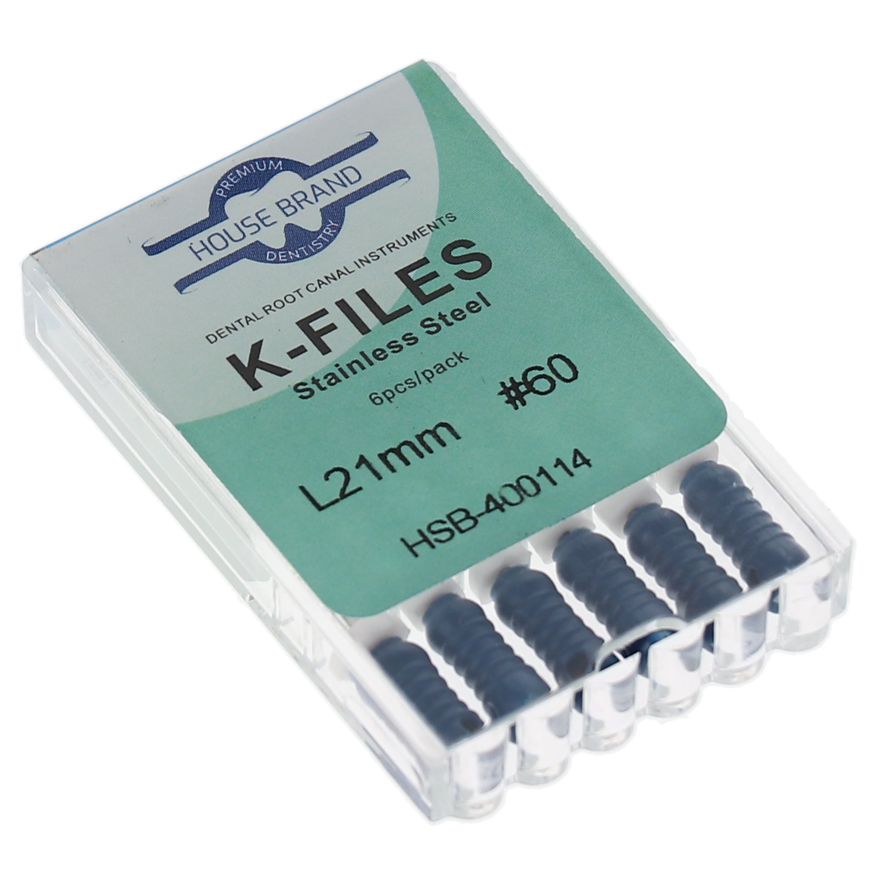 House Brand Dentistry 400114 HSB Endodontic K-Files 21mm #60 Blue Stainless Steel 6/Pk