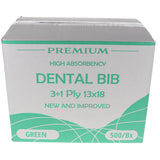 House Brand Dentistry 109235 HSB Dental Patient Bibs 3+1 Ply 13" X 18" Green 500/Bx