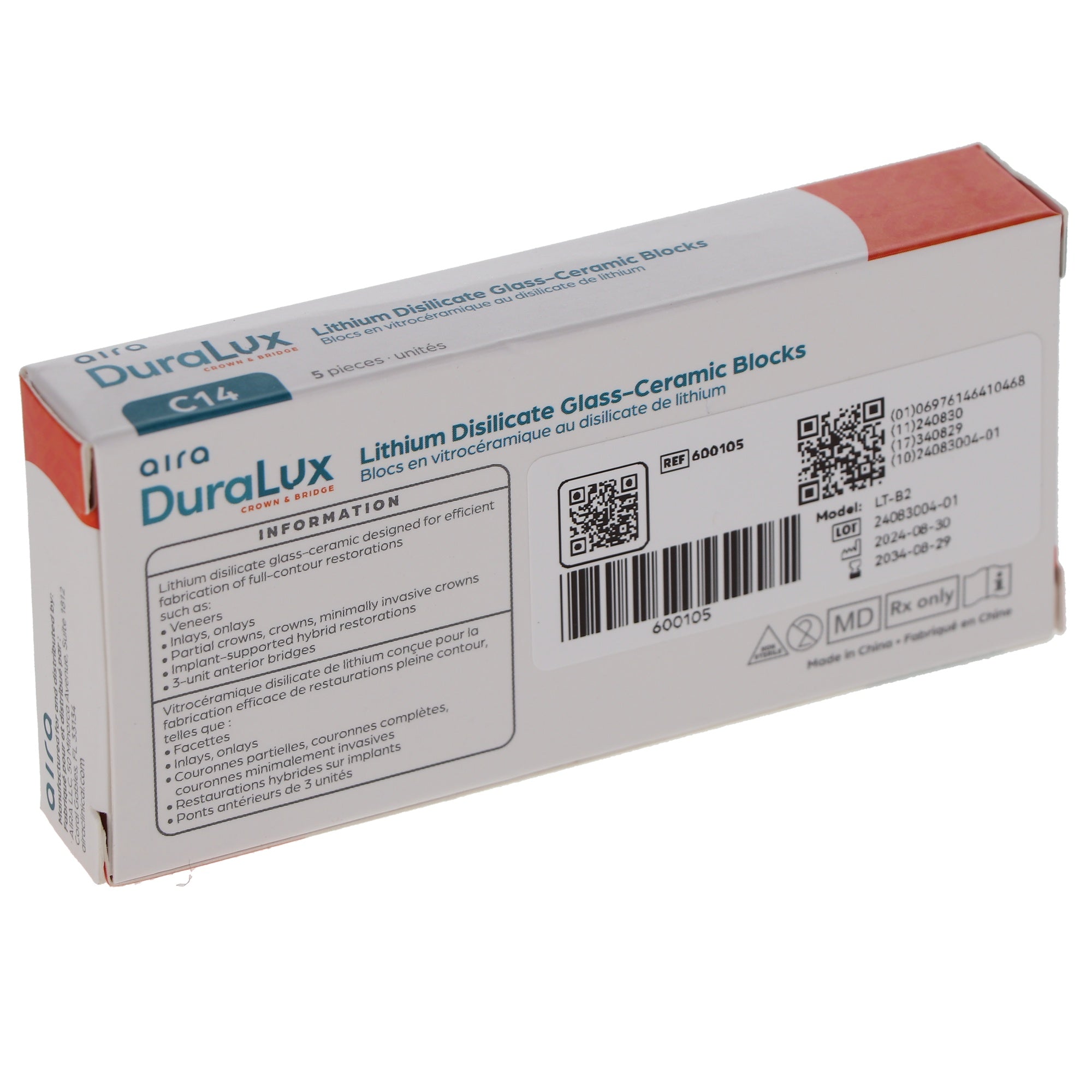 Aira 600105 DuraLux IPS e.max Type Blocks CAD inLab LT B2 C14 5/Pk