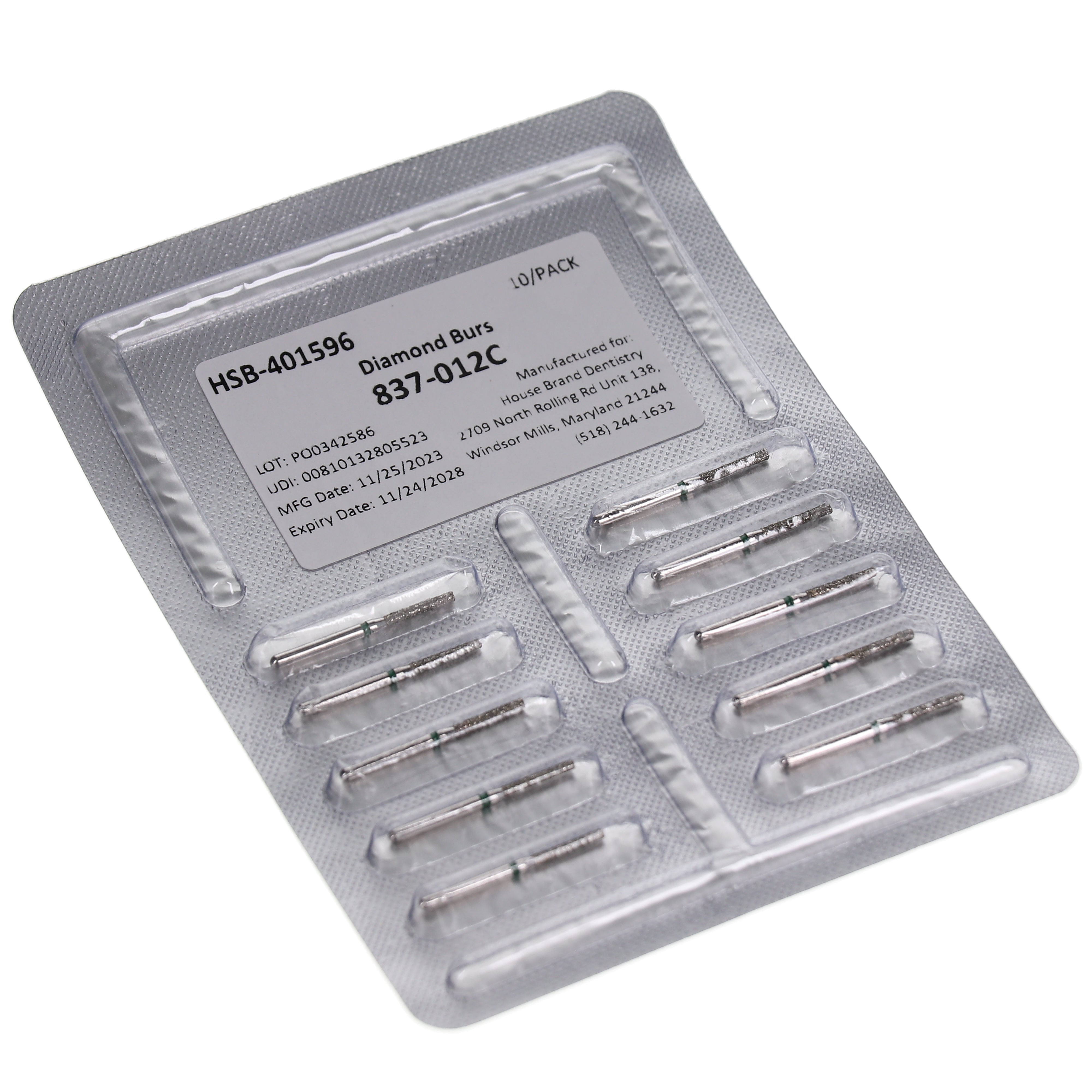 House Brand Dentistry 401596 HSB FG 837-012C Flat End Cylinder Coarse Grit Diamond Burs 10/Pk