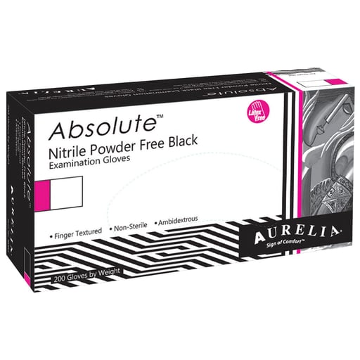Supermax 98995 Aurelia Absolute Black Nitrile Gloves Extra Small 200/Box