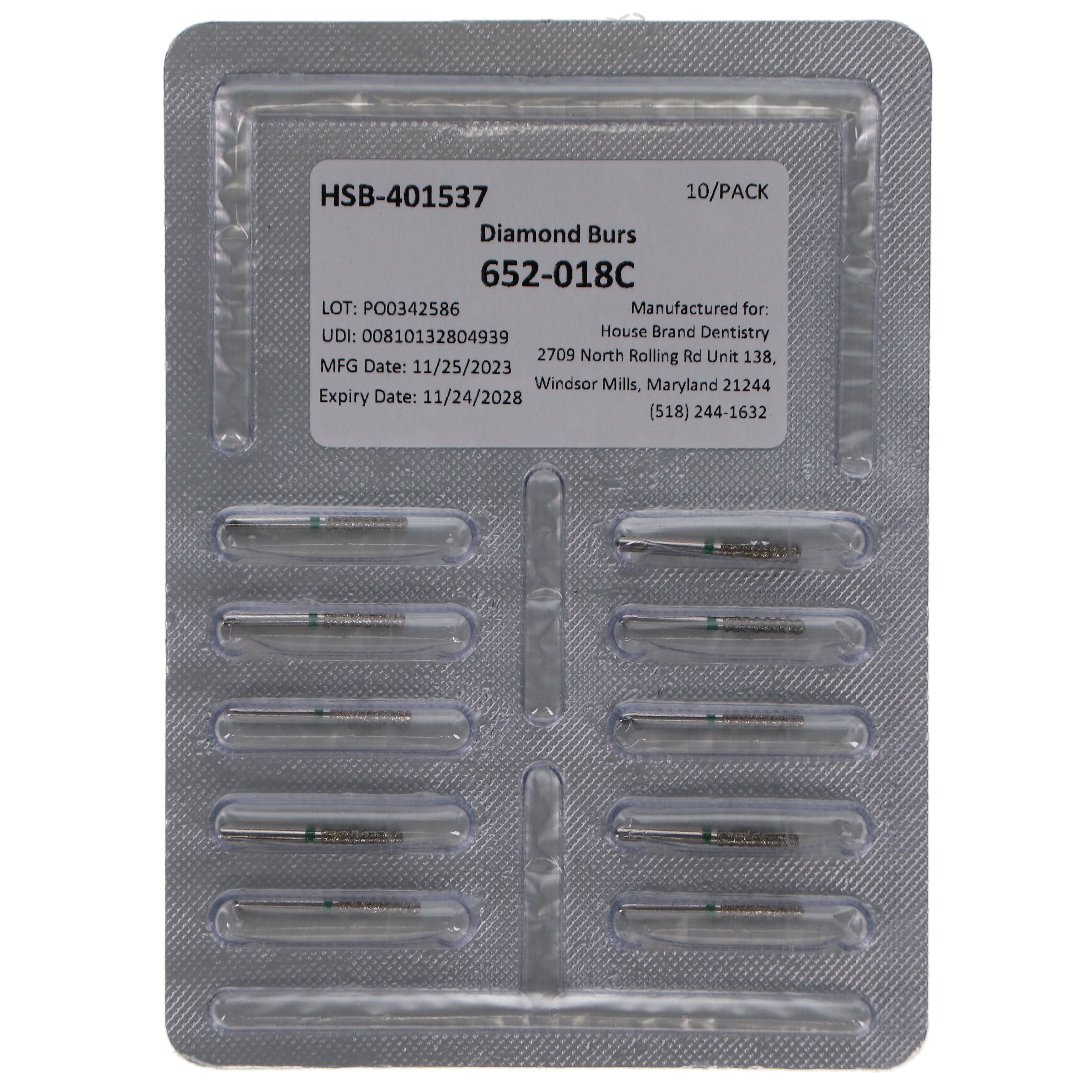 House Brand Dentistry 401537 HSB FG 652-018C Gross Reduction Coarse Grit Diamond Burs 10/Pk