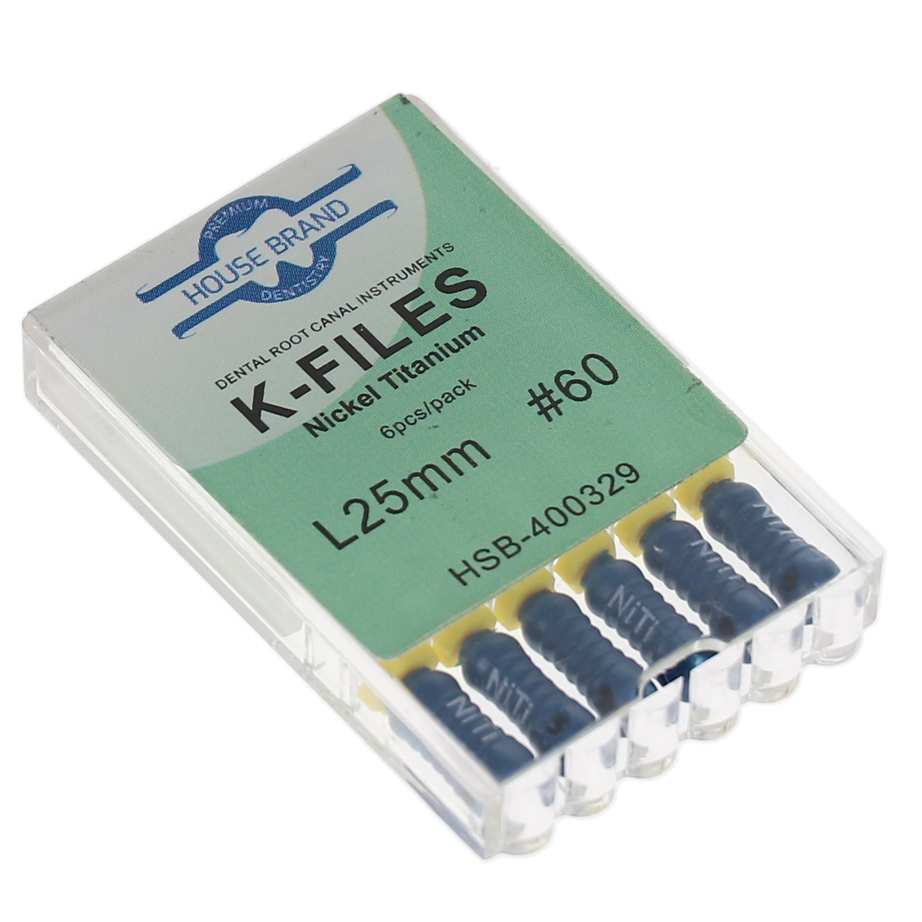 House Brand Dentistry 400329 HSB Endodontic K-Files NiTi 25mm #60 6/Pk