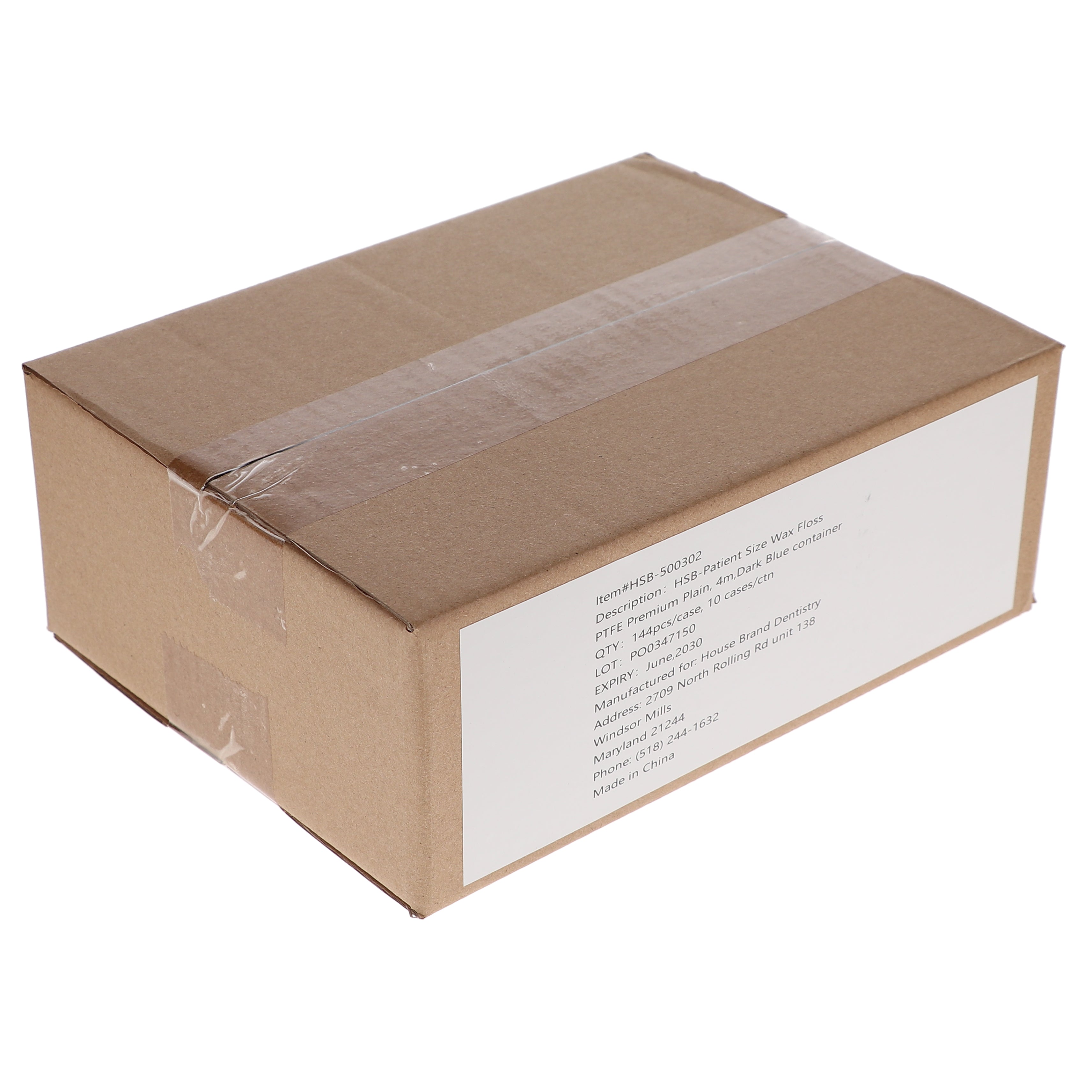 House Brand Dentistry 500302 HSB PTFE Premium Waxed Dental Floss Plain 4m Patient Size 144/Cs