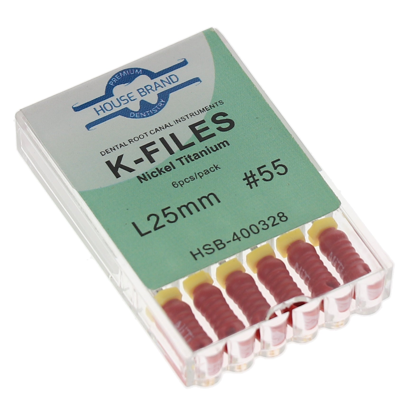 House Brand Dentistry 400328 HSB Endodontic K-Files NiTi 25mm #55 6/Pk