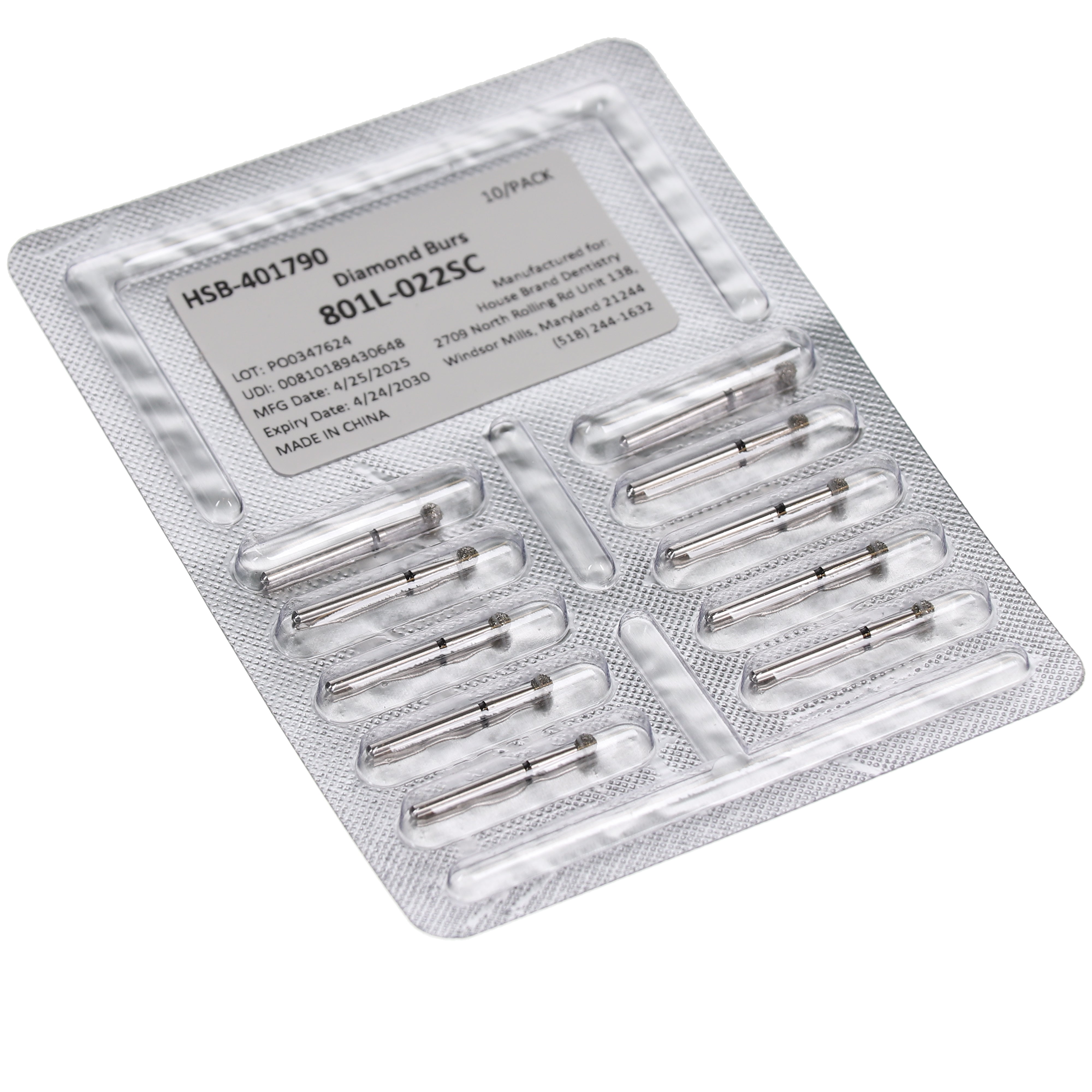 House Brand Dentistry 401790 HSB FG 801L-022SC Round Long Super Coarse Grit Diamond Burs 10/Pk