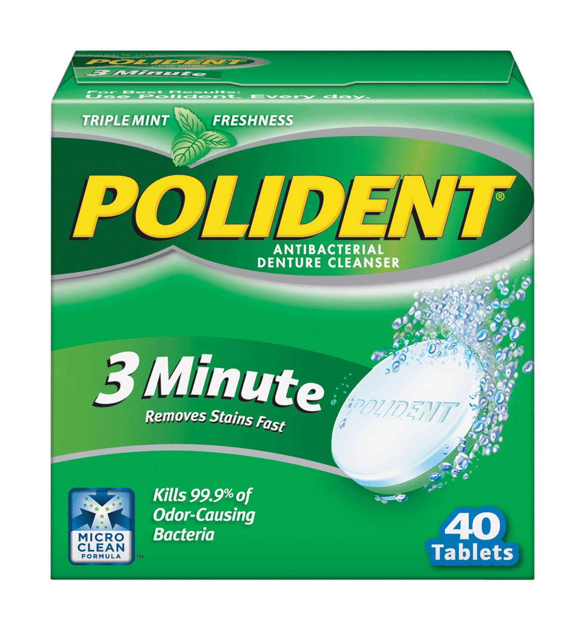 GlaxoSmithKline 05306 Polident 3-Minute Antibacterial Denture Cleanser 40 Tablets 12/Pk