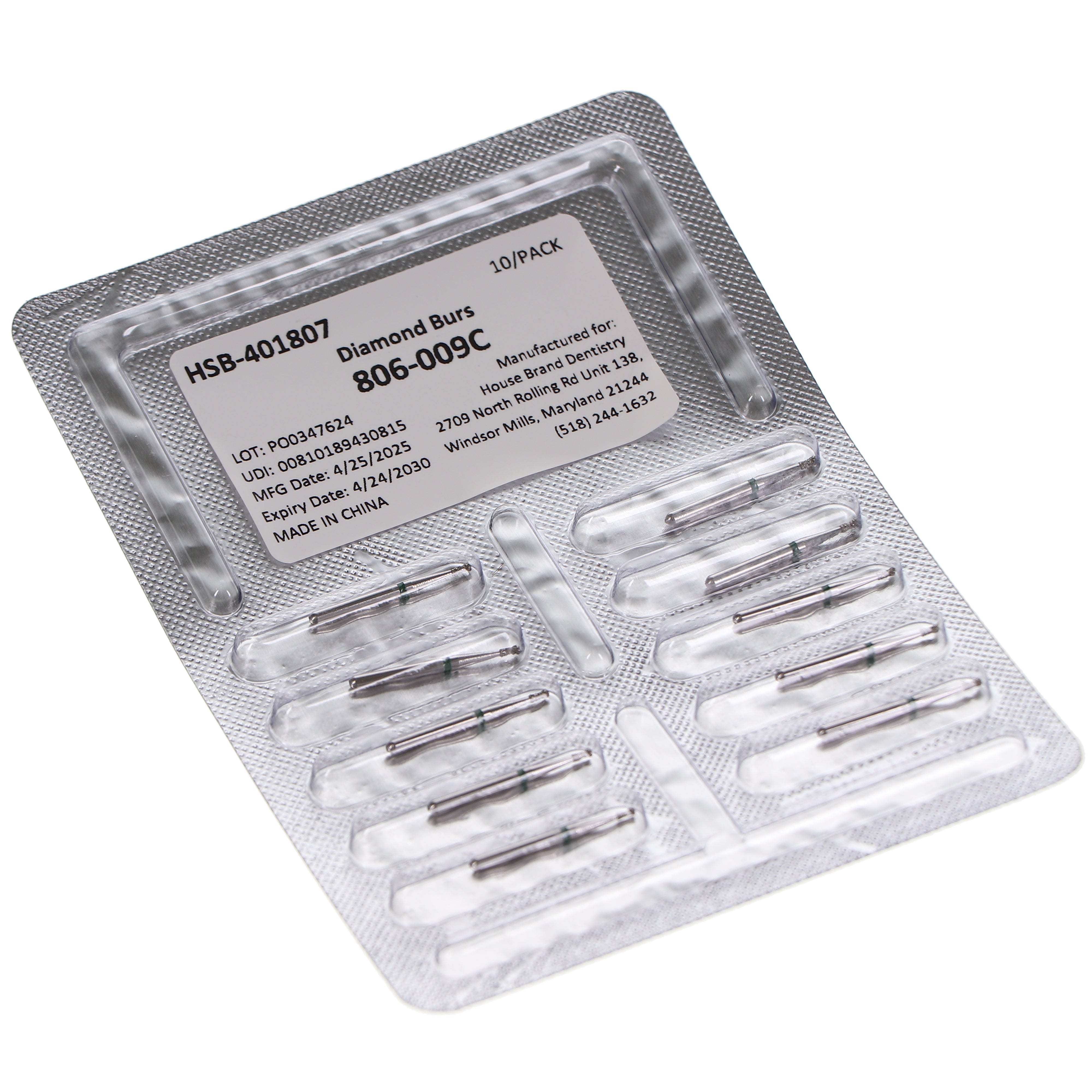 House Brand Dentistry 401807 HSB FG 806-009C Double Inverted Cone Coarse Grit Diamond Burs 10/Pk