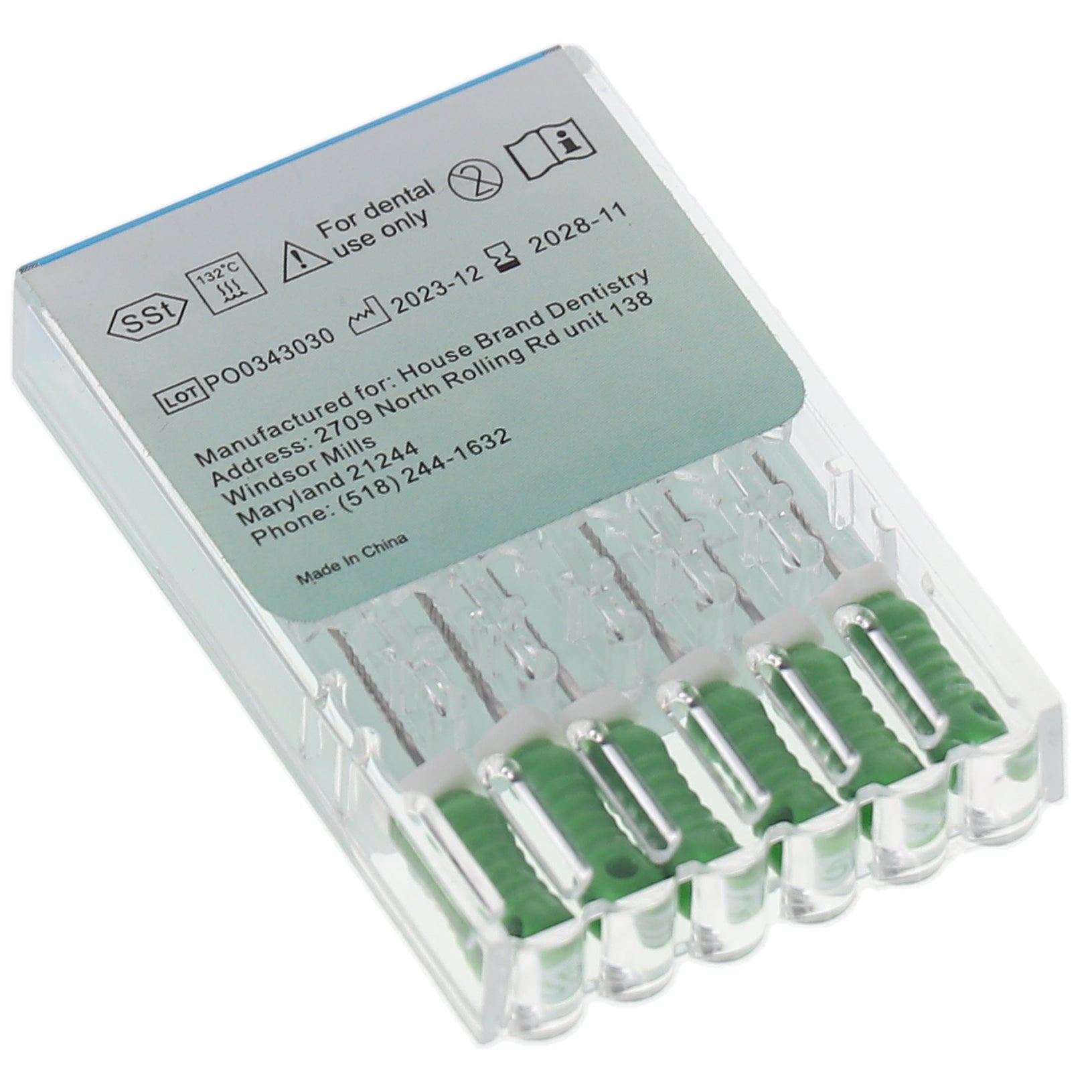 House Brand Dentistry 400108 HSB Endodontic K-Files 21mm #35 Green Stainless Steel 6/Pk