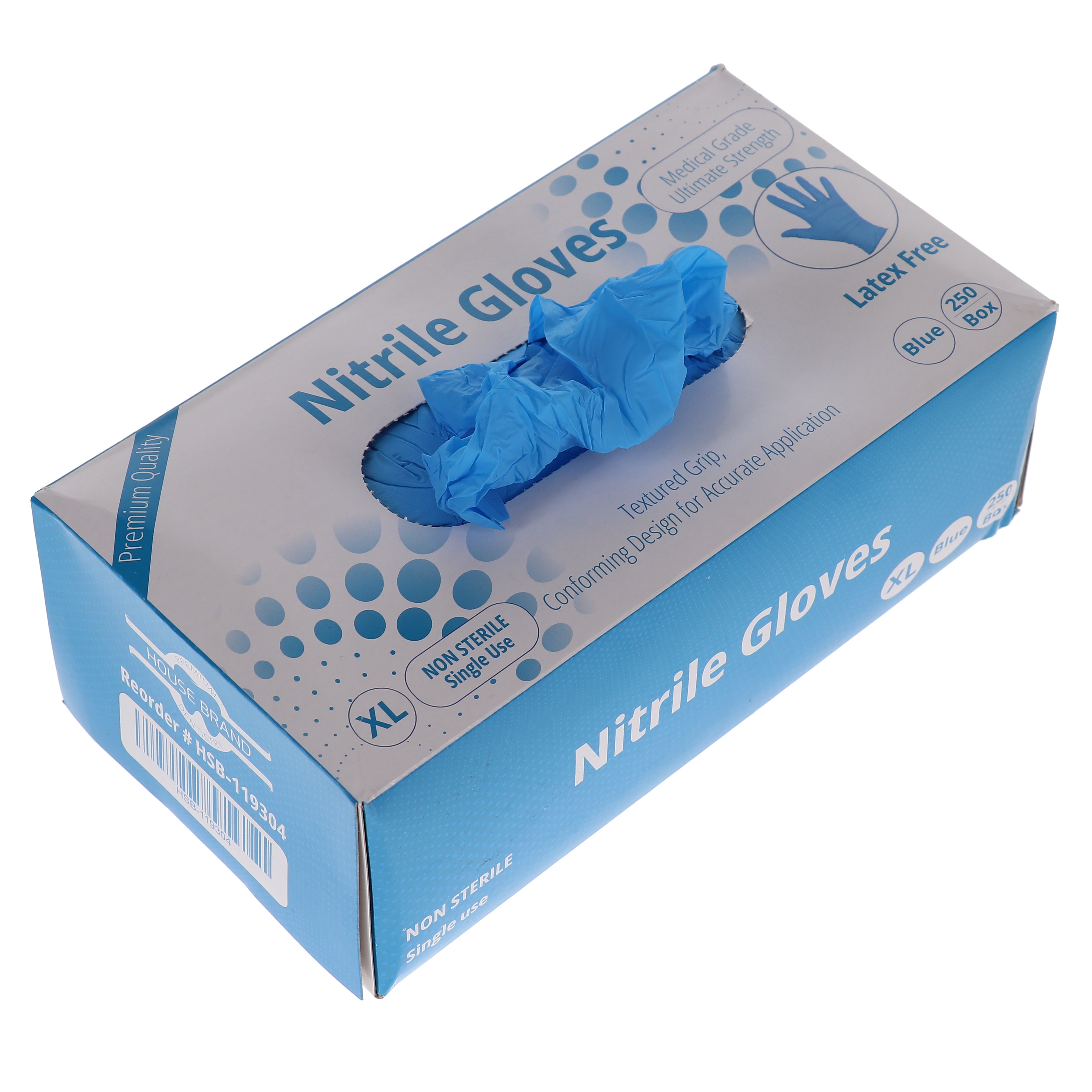 House Brand Dentistry 119304 HSB Nitrile Exam Gloves Extra Large Blue 250/Bx