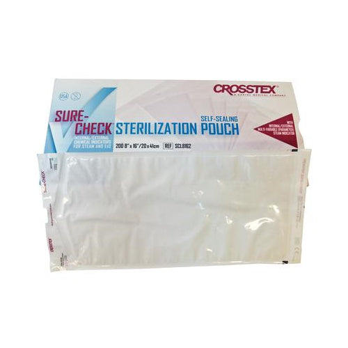 Crosstex SCL8162 Sure-Check Sterilization Self-Sealing Pouches 8 X 16 200/Pk EXP Mar 2025