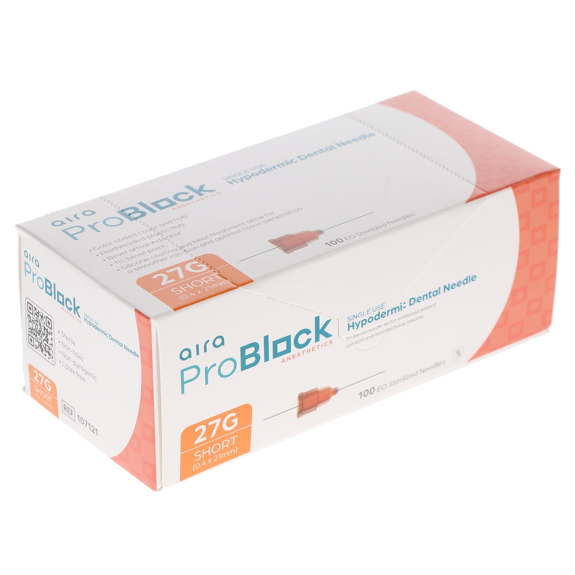 Aira 107121 ProBlock Hypodermic Dental Needles 27 Gauge 21mm Short 100/Pk