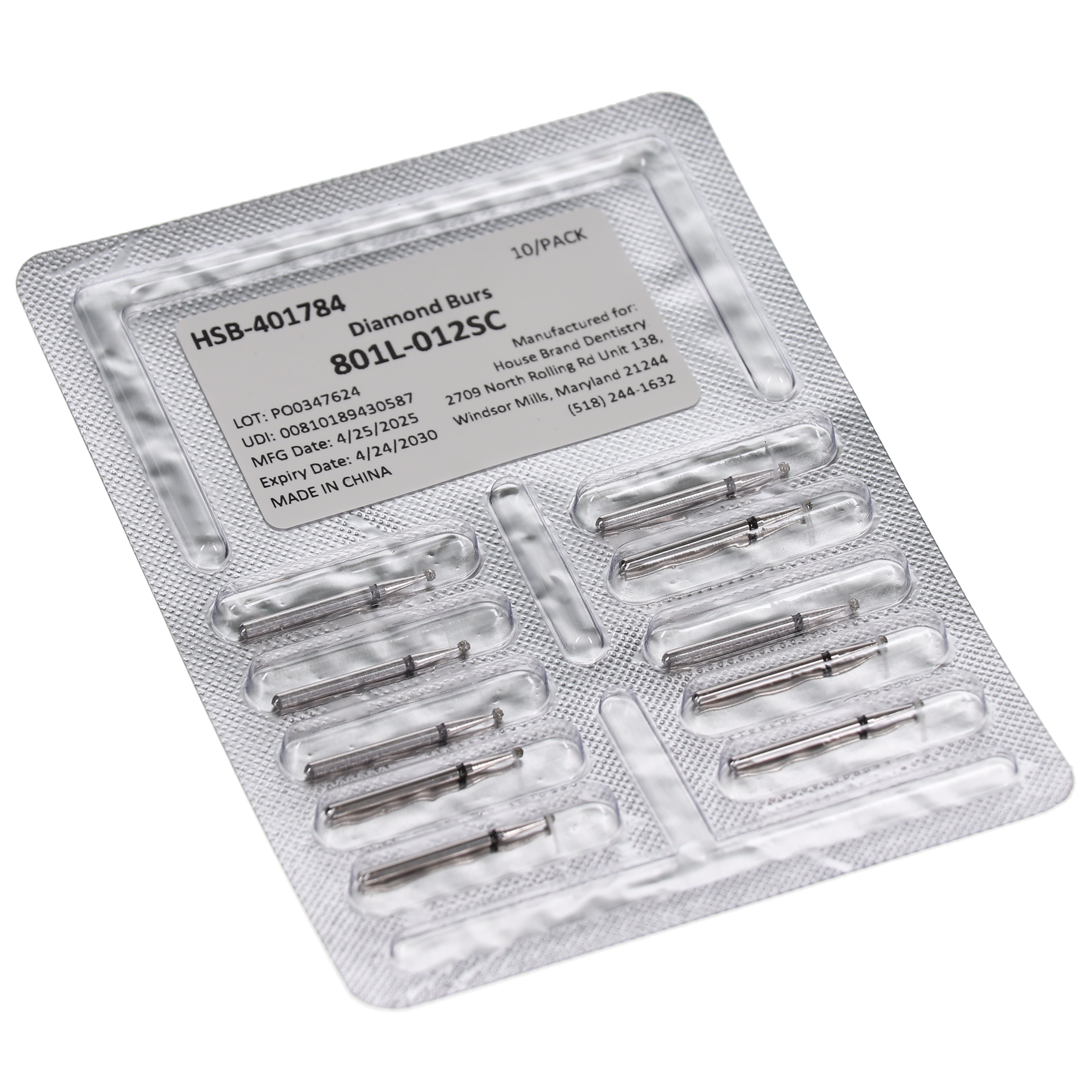 House Brand Dentistry 401784 HSB FG 801L-012SC Long Round Super Coarse Grit Diamond Burs 10/Pk
