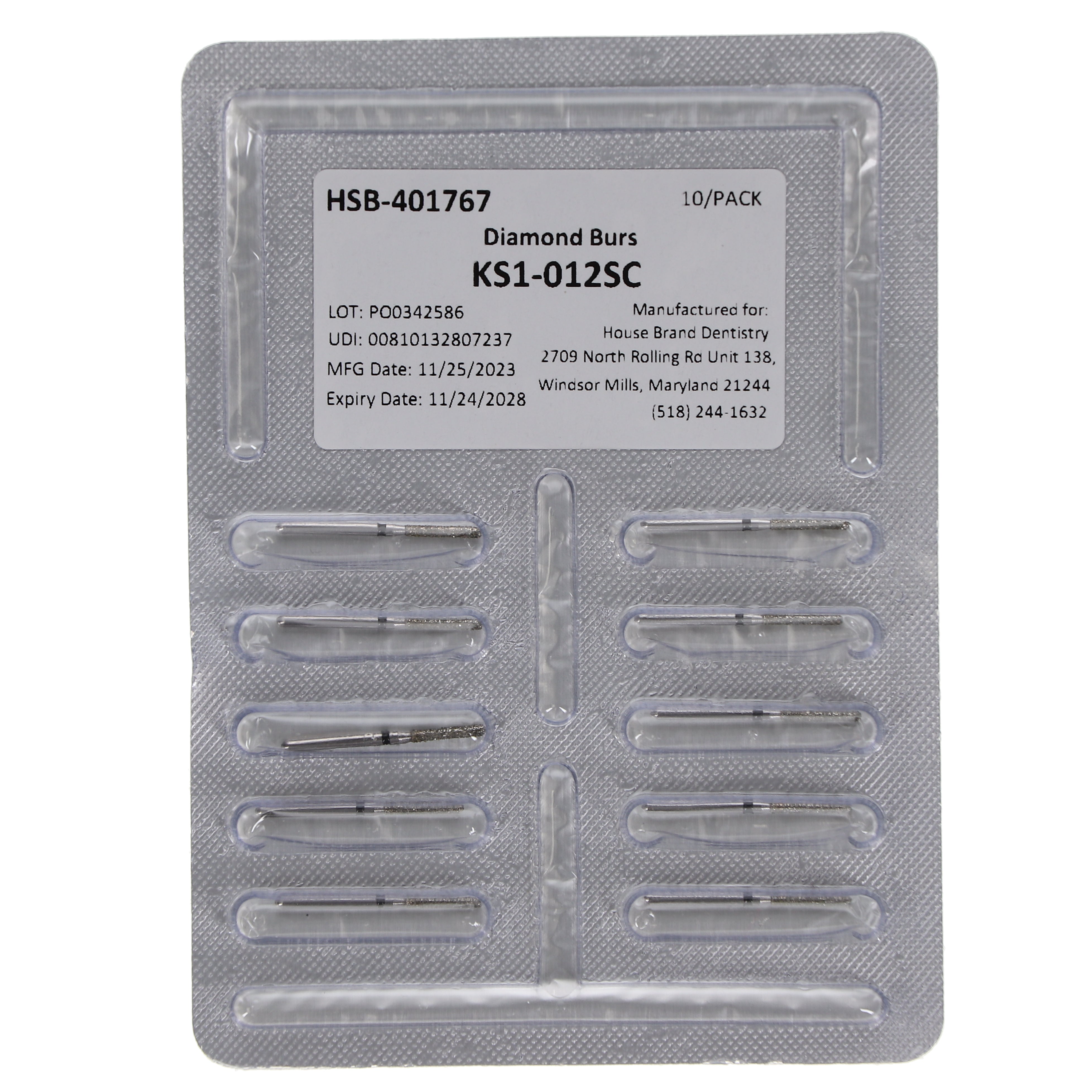 House Brand Dentistry 401767 HSB FG KS1-012SC Modified Cylinder Super Coarse Grit Diamond Burs 10/Pk