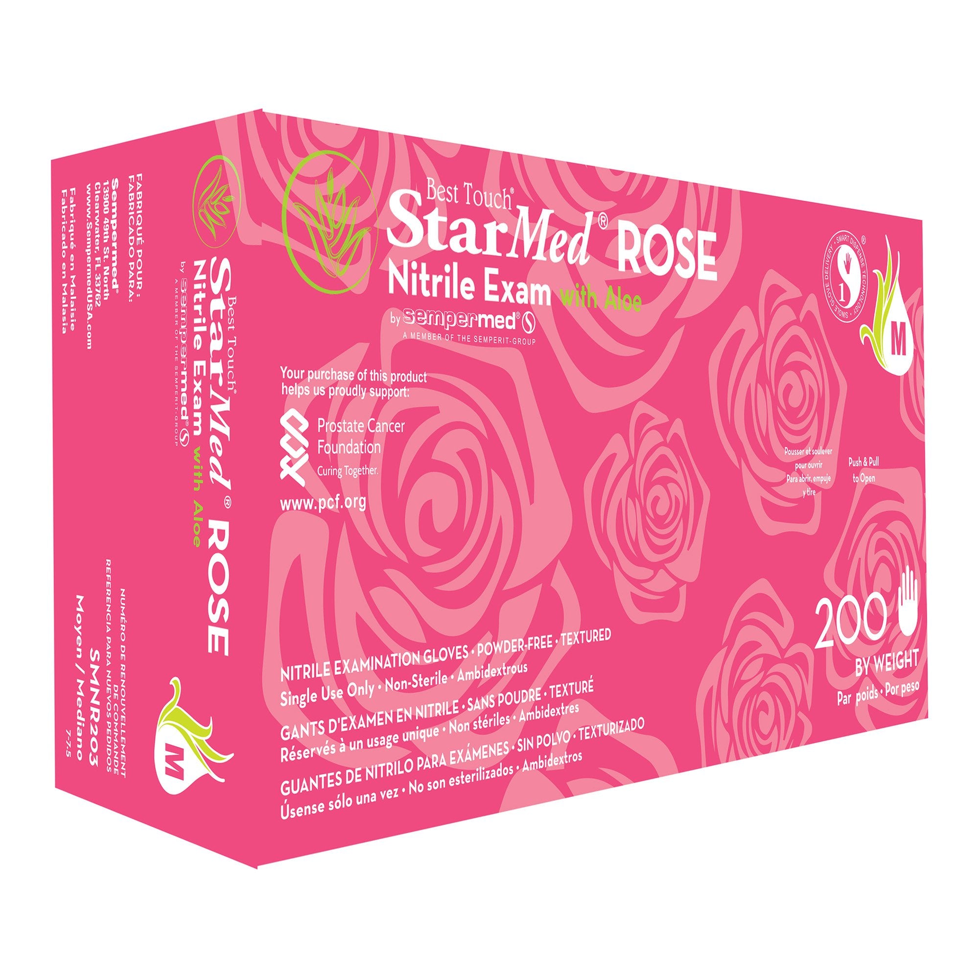 Sempermed SMNR203 Starmed Rose Nitrile Exam Gloves Medium Color With Aloe & Vitamin E 200/Bx