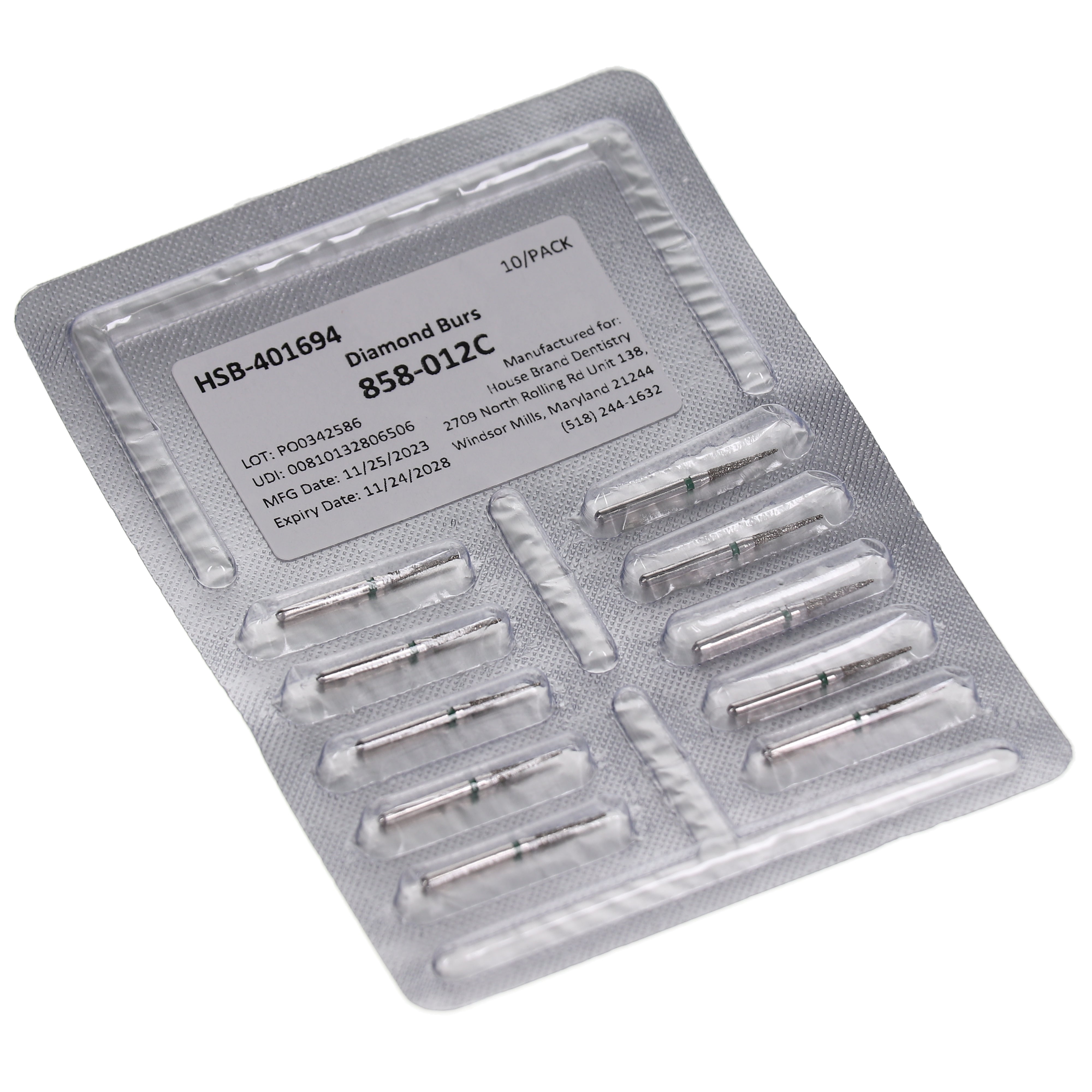 House Brand Dentistry 401694 HSB FG 858-012C Needle Coarse Grit Diamond Burs 10/Pk