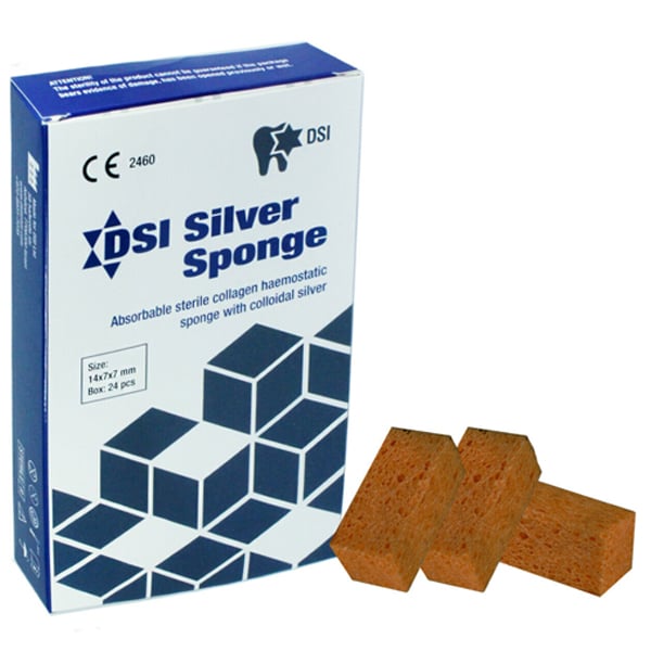 DSI DSPS-24 Silver Sponge Absorbable Collagen Sterile 14mm X 7mm X 7mm 24/Pk