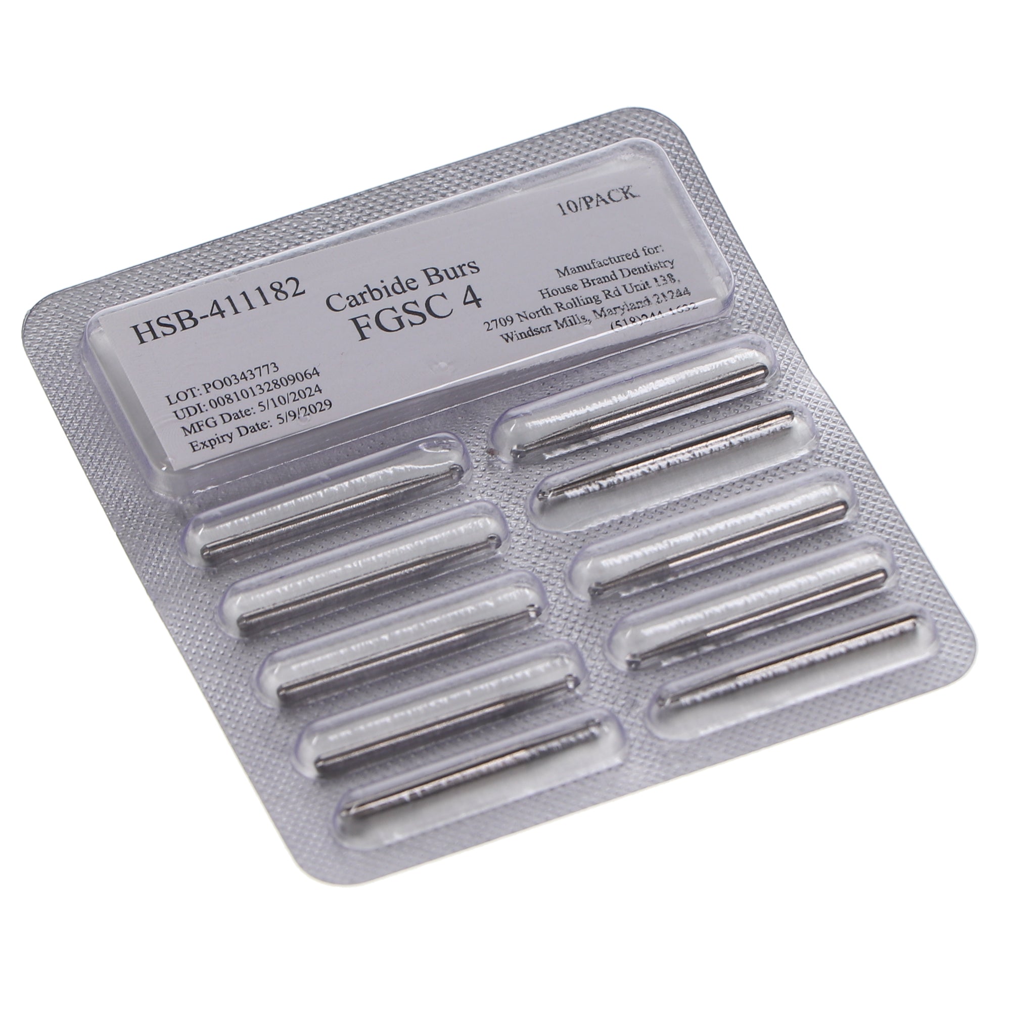 House Brand Dentistry 411182 HSB FG #4 Surgical Length Round Carbide Burs 10/Pk