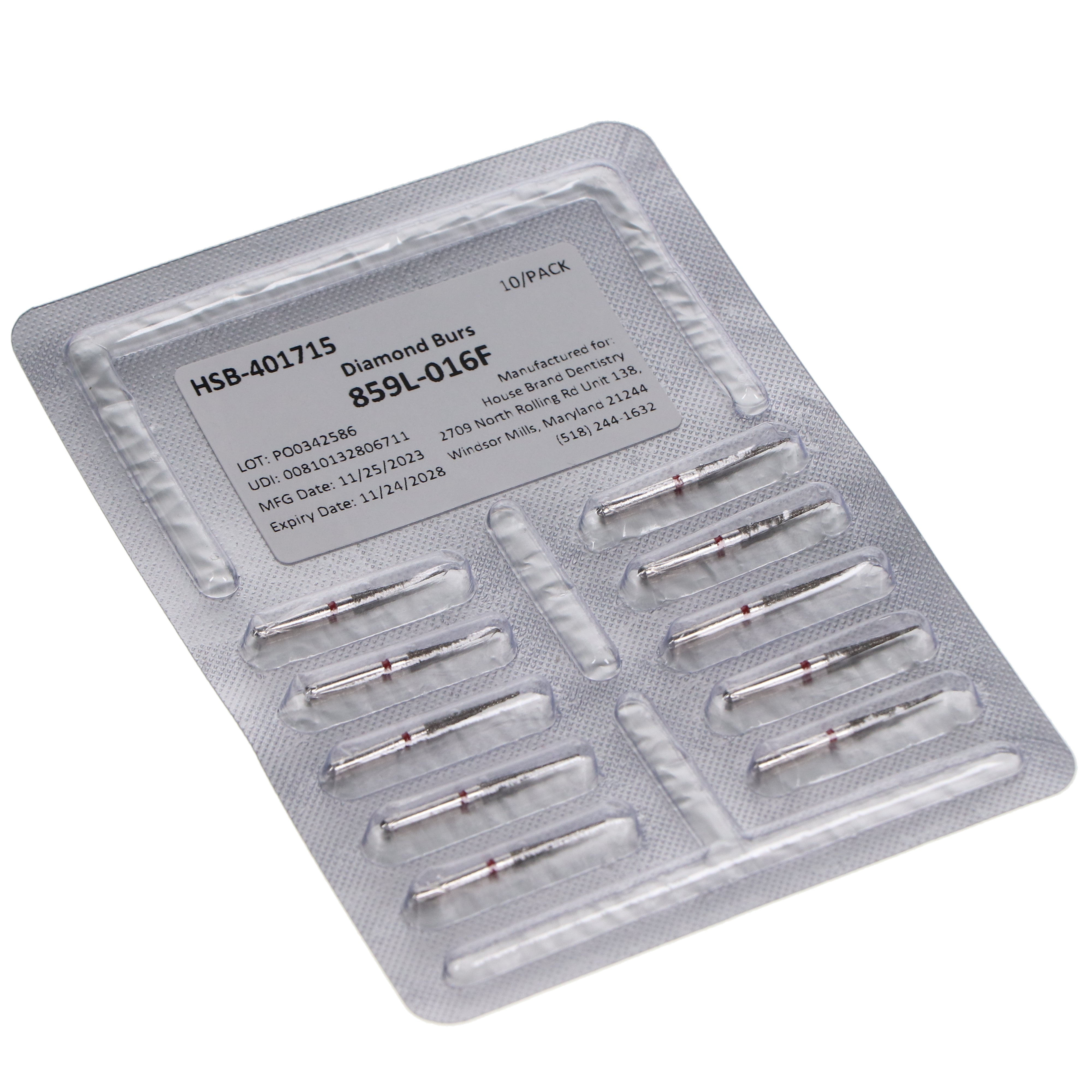 House Brand Dentistry 401715 FG 859L-016F Long Needle Fine Grit Diamond Burs 10/Pk