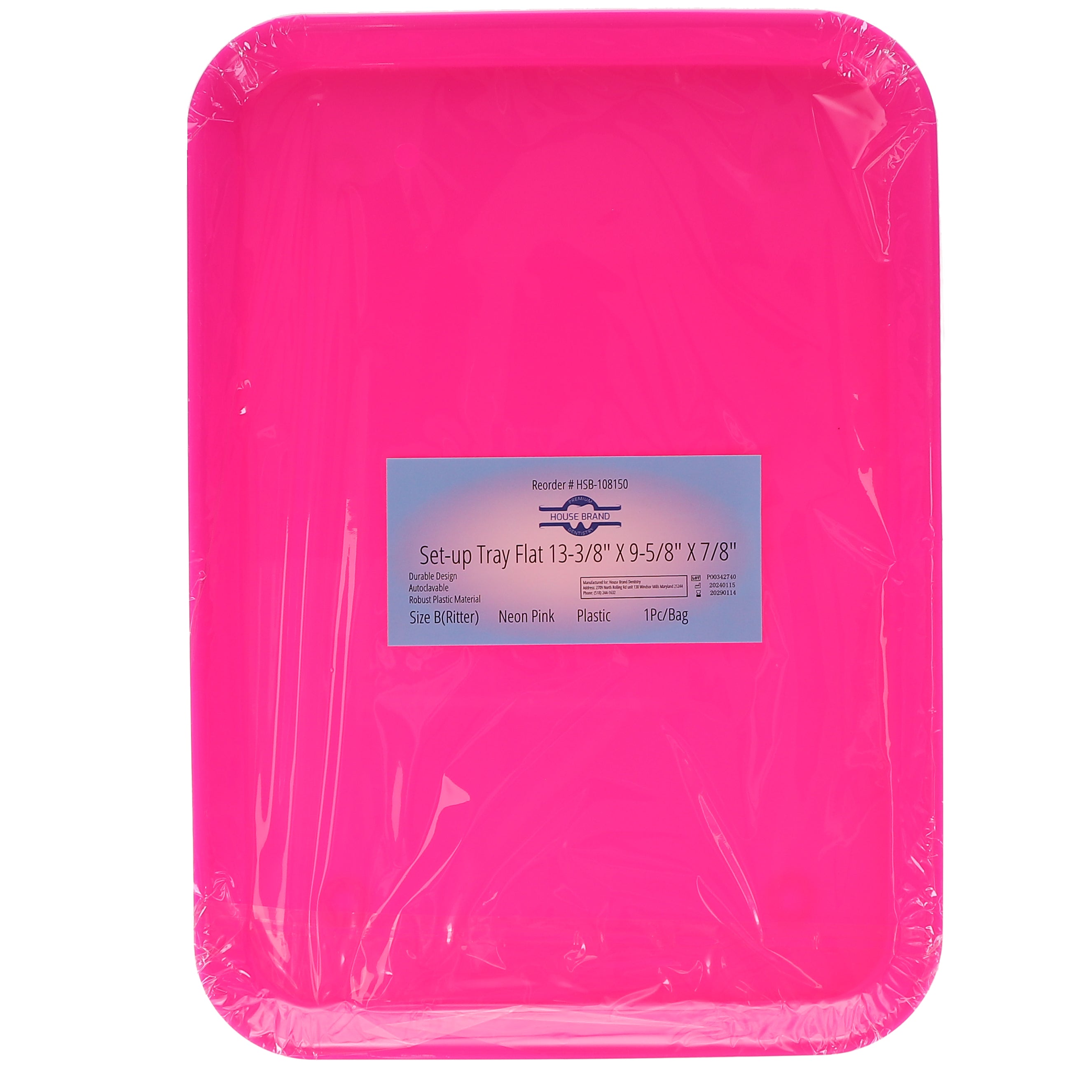 House Brand Dentistry 108150 HSB Set-Up Tray Flat #B Ritter Neon Pink Plastic 13-3/8