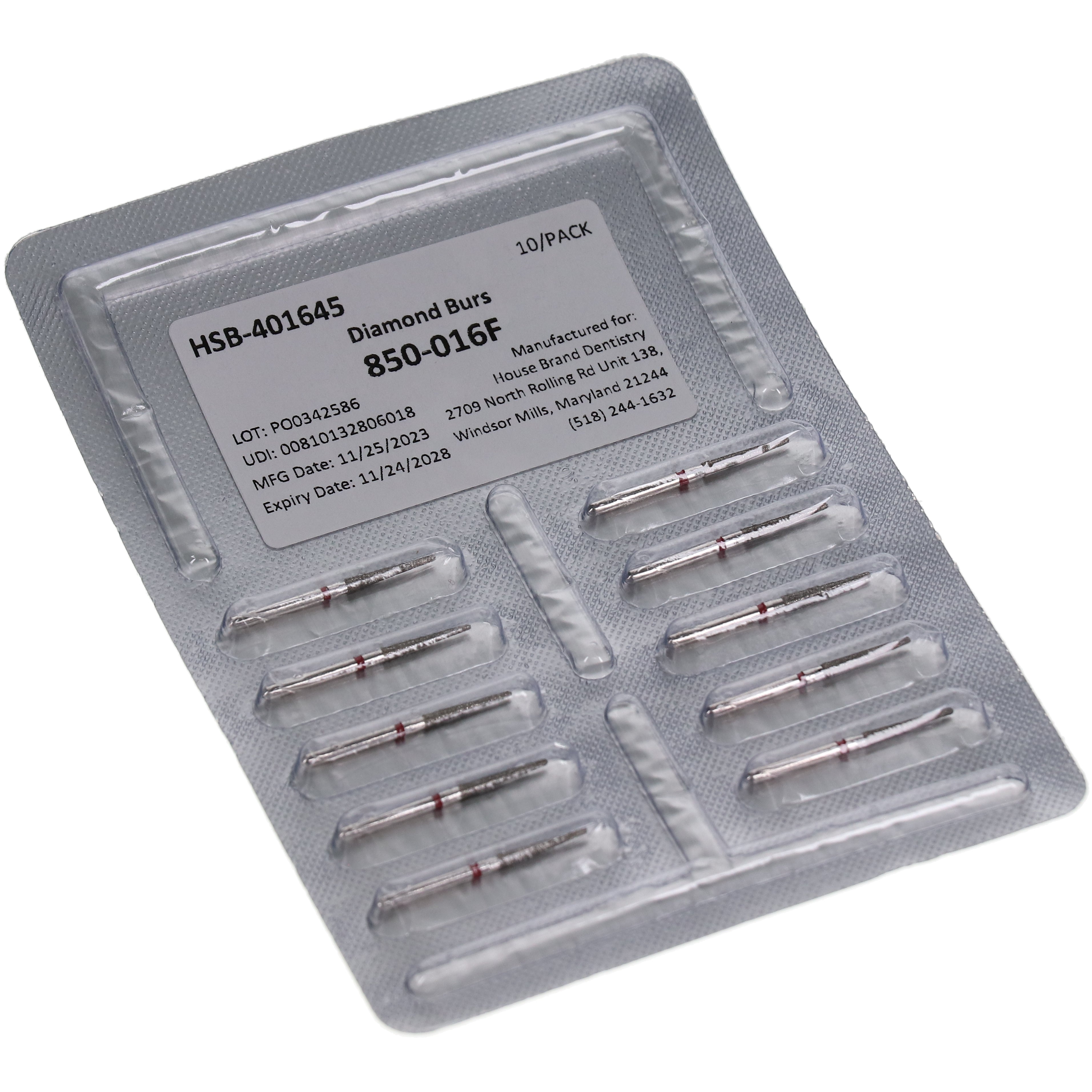 House Brand Dentistry 401645 HSB FG 850-016F Round End Taper Fine Grit Diamond Burs 10/Pk