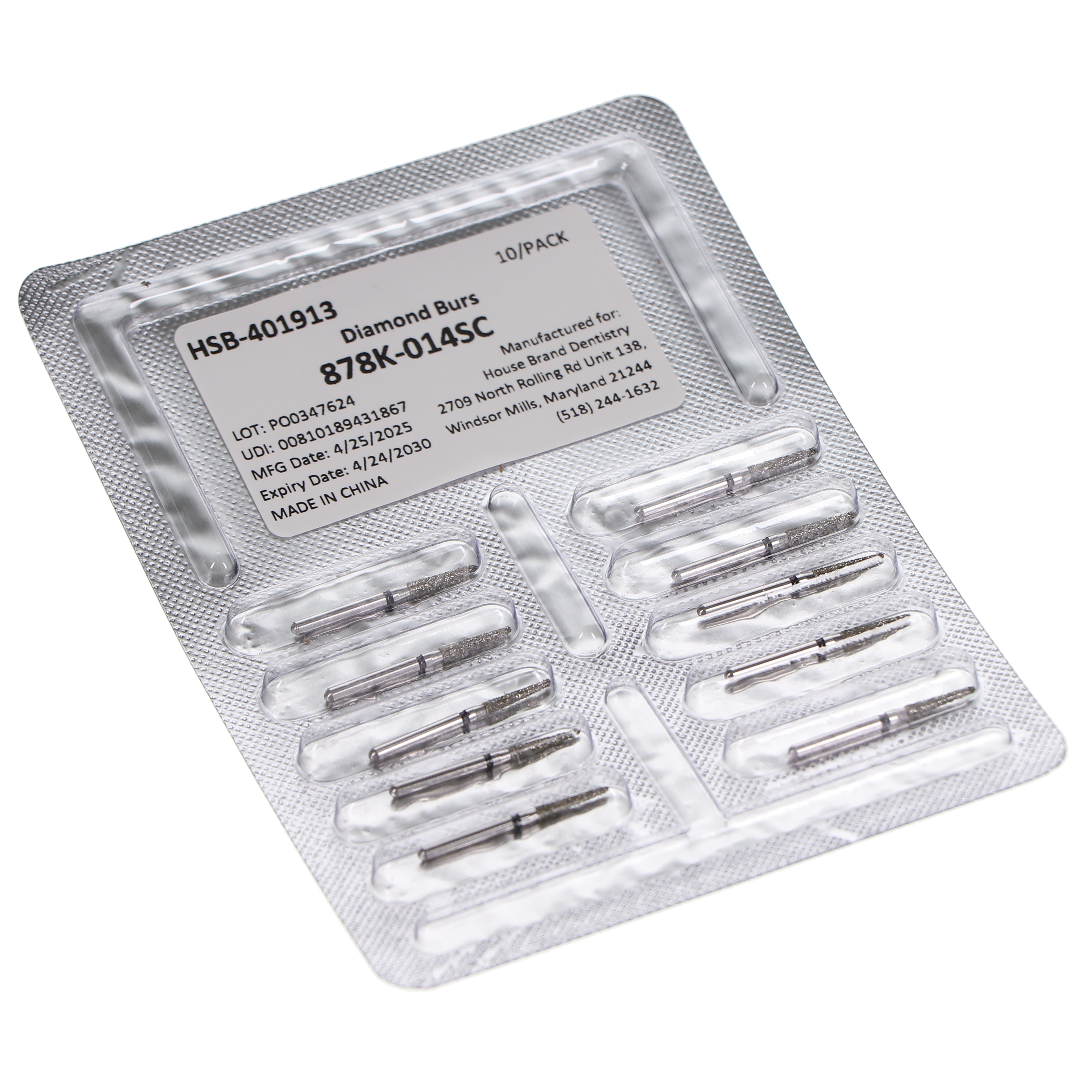 House Brand Dentistry 401913 HSB FG 878K-014SC Curettage Super Coarse Grit Diamond Burs 10/Pk
